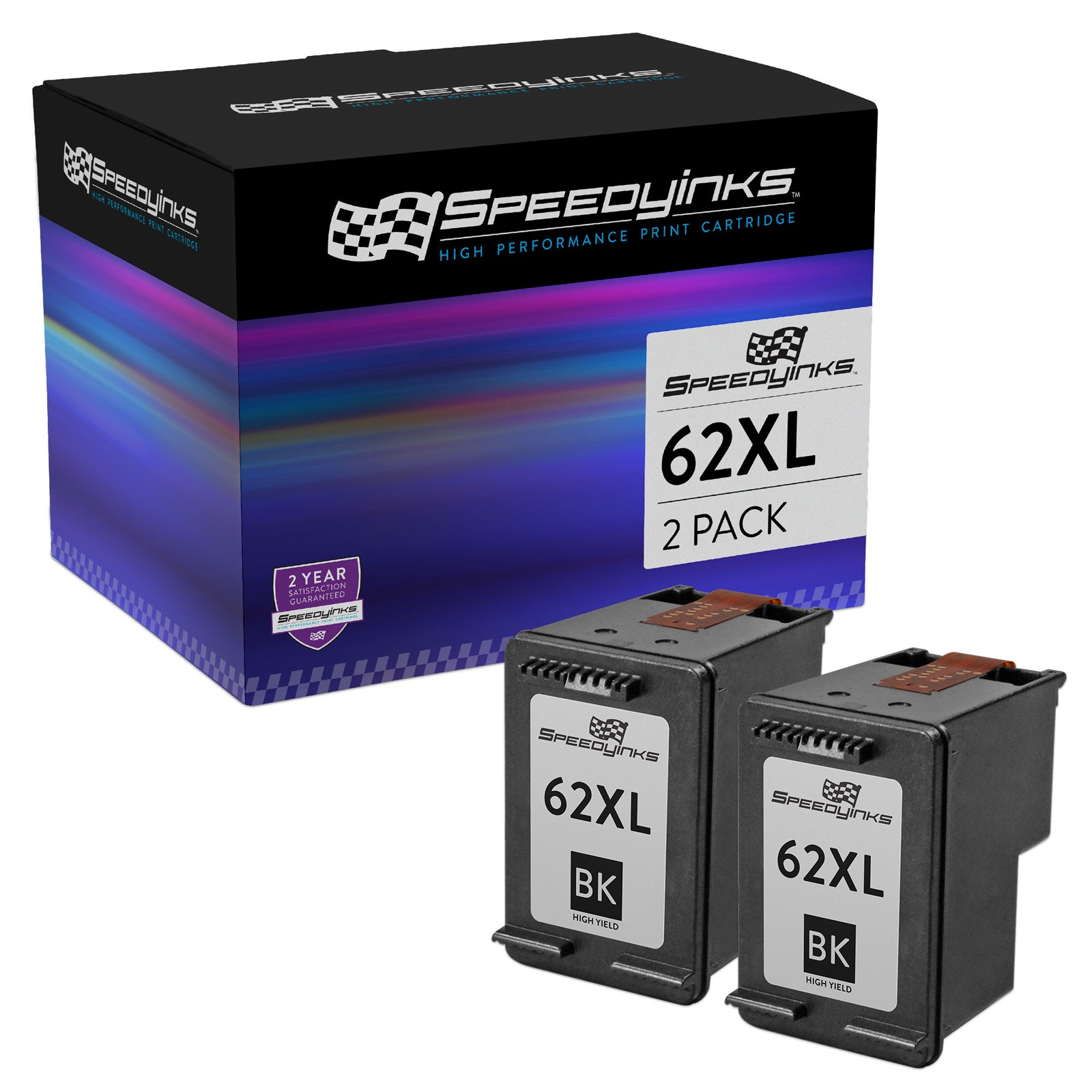 2pk Reman Replacement Ink Cartridge for HP C2P05AN (HP 62XL) HY Black