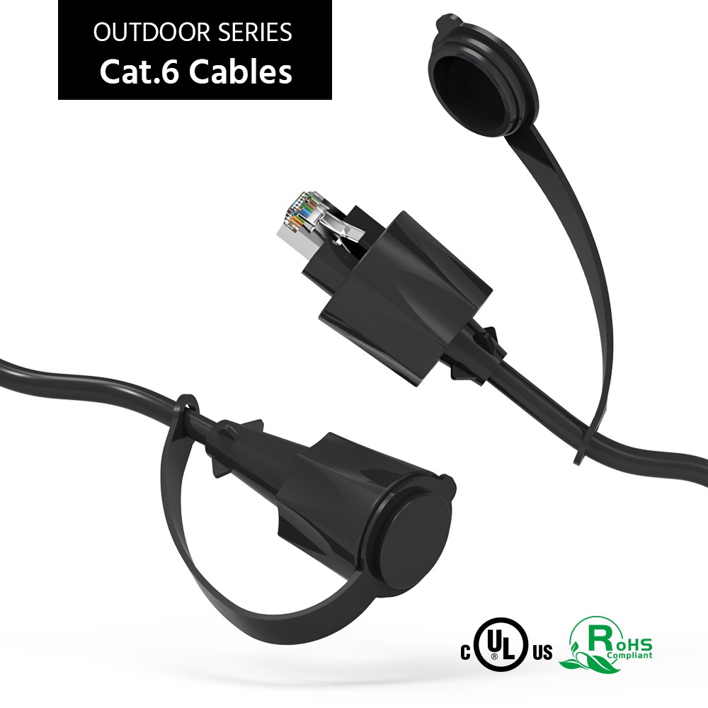 10 Pack of 10Ft CAT6 SFTP Industrial Outdoor Patch Cable w/Dust Cap Black