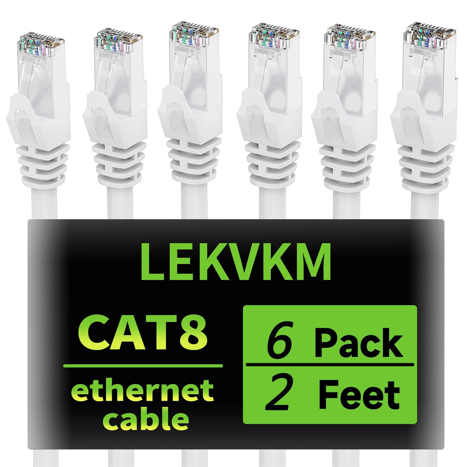 6 PCS 2FT White Cat8 Ethernet Cable S/FTP Shielded LAN Network 40Gbps 2000MHz