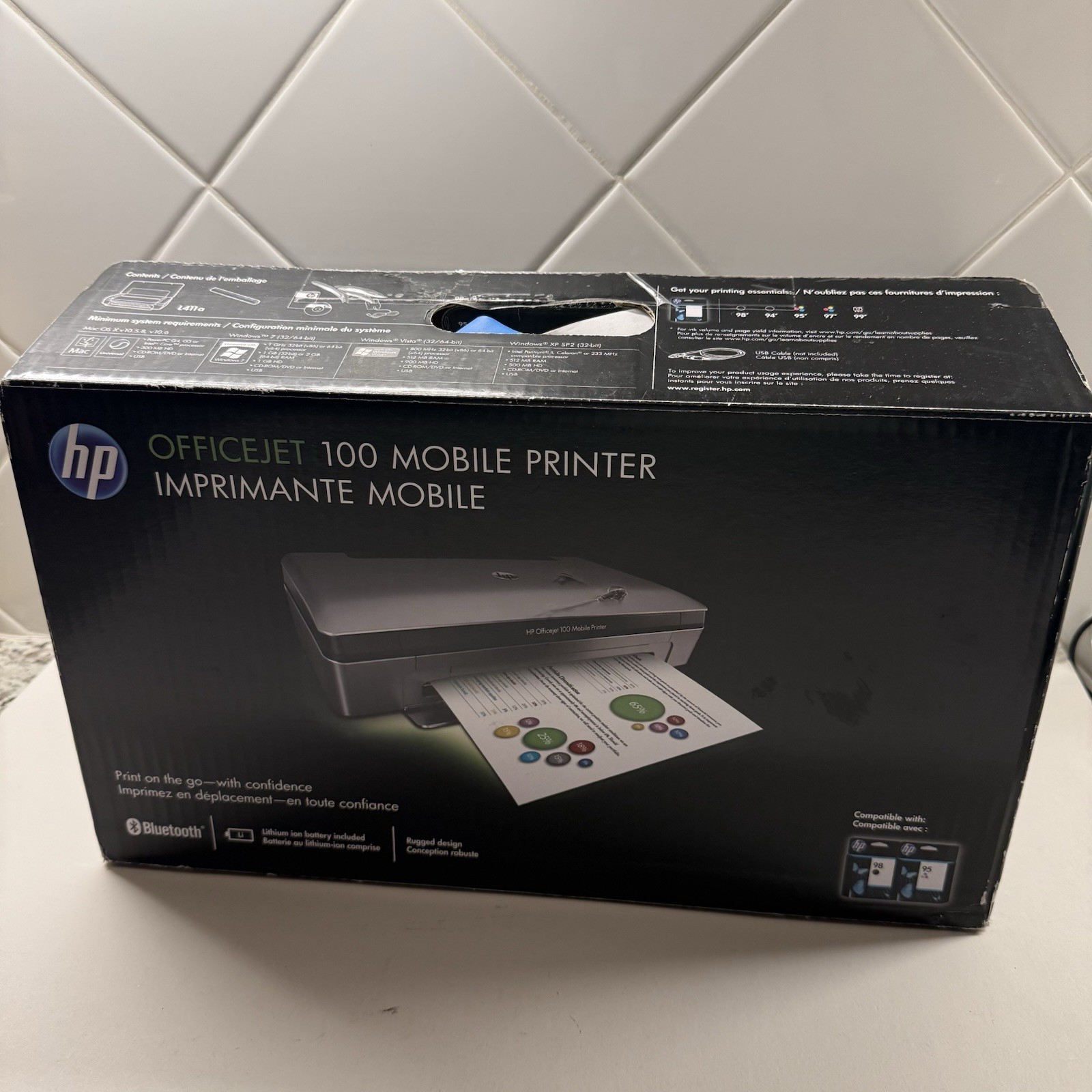 HP Officejet 100 Mobile Inkjet Printer CN551A Bluetooth Portable New Open Box