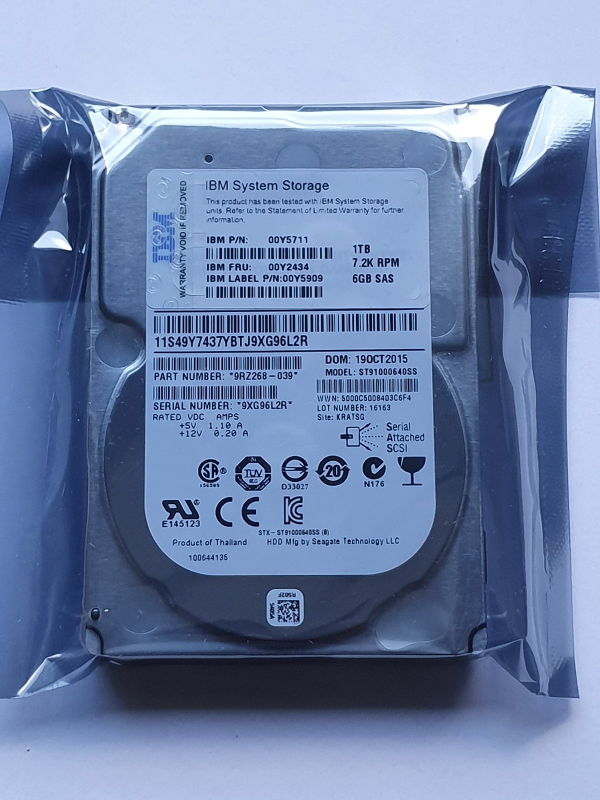 1TB SAS IBM Seagate ST91000640SS 7200rpm 6Gb/s 64MB HDD 2.5" Internal New