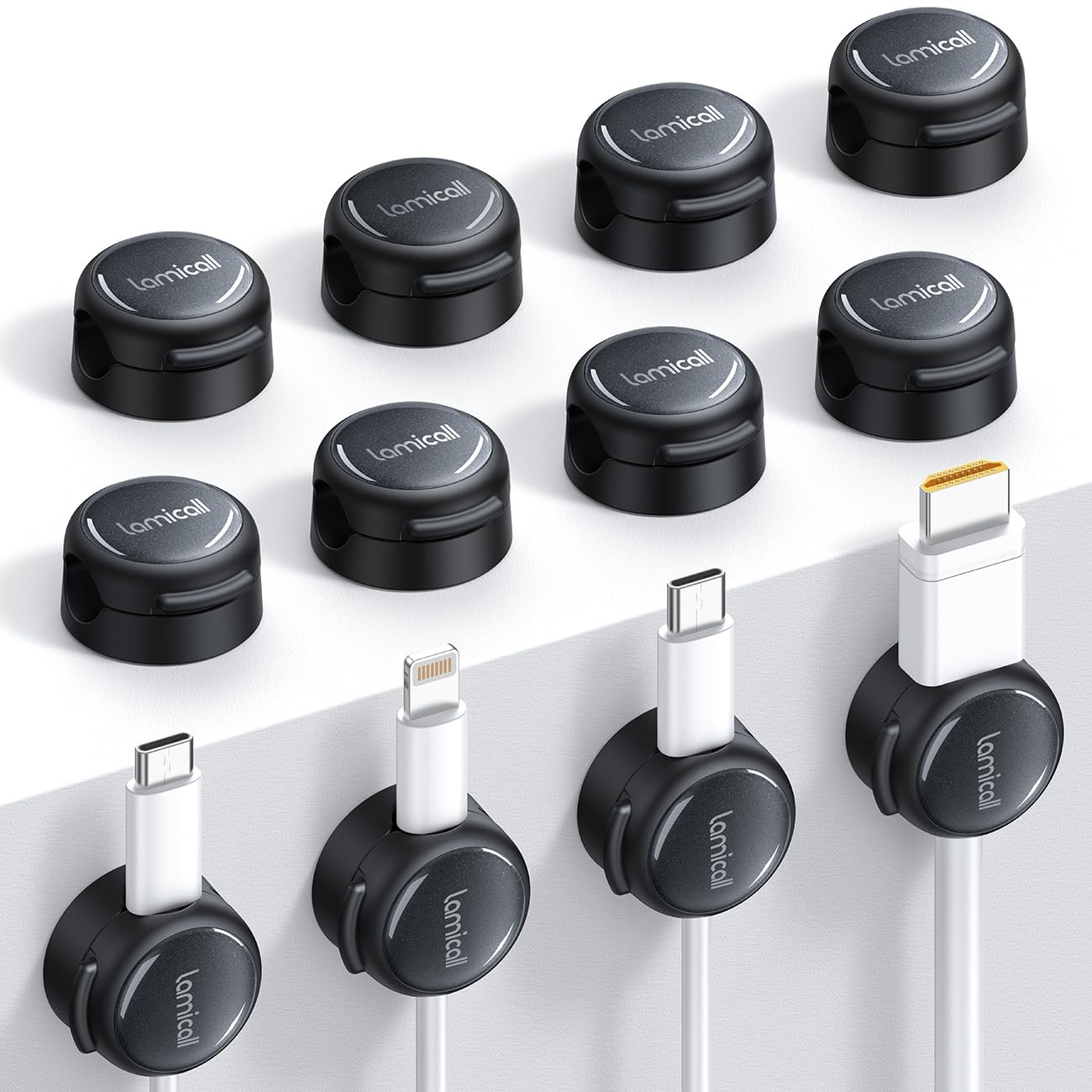12Pack Magnetic Cord Organizer Cable Clips - Lamicall 12Pack, Misty Black