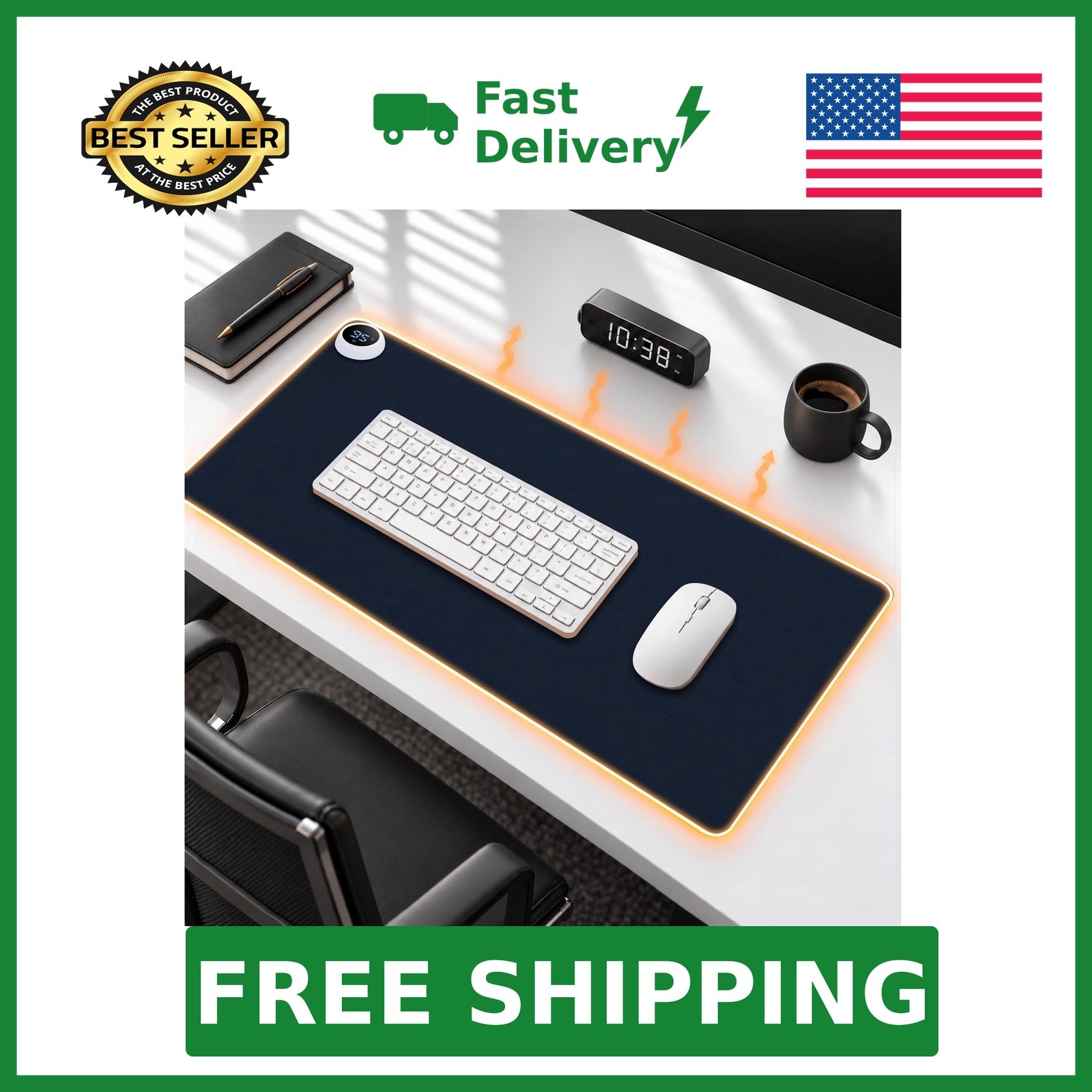Large Heated Desk Pad, Smart Temp Control, 5-Level Heat Mouse Pad, Blue | Adj...