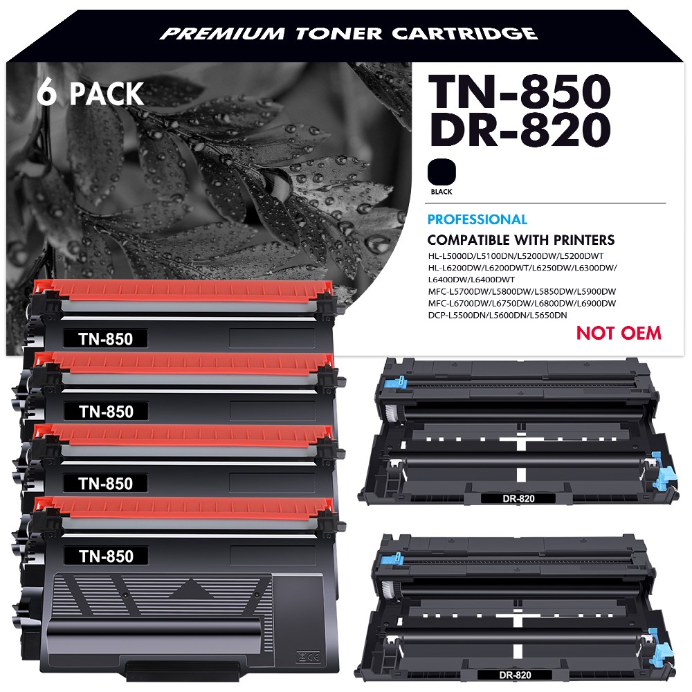 6PK DR820 Drum & TN850 Black Toner fits for Brother TN820 HL-L5000D L6250DW