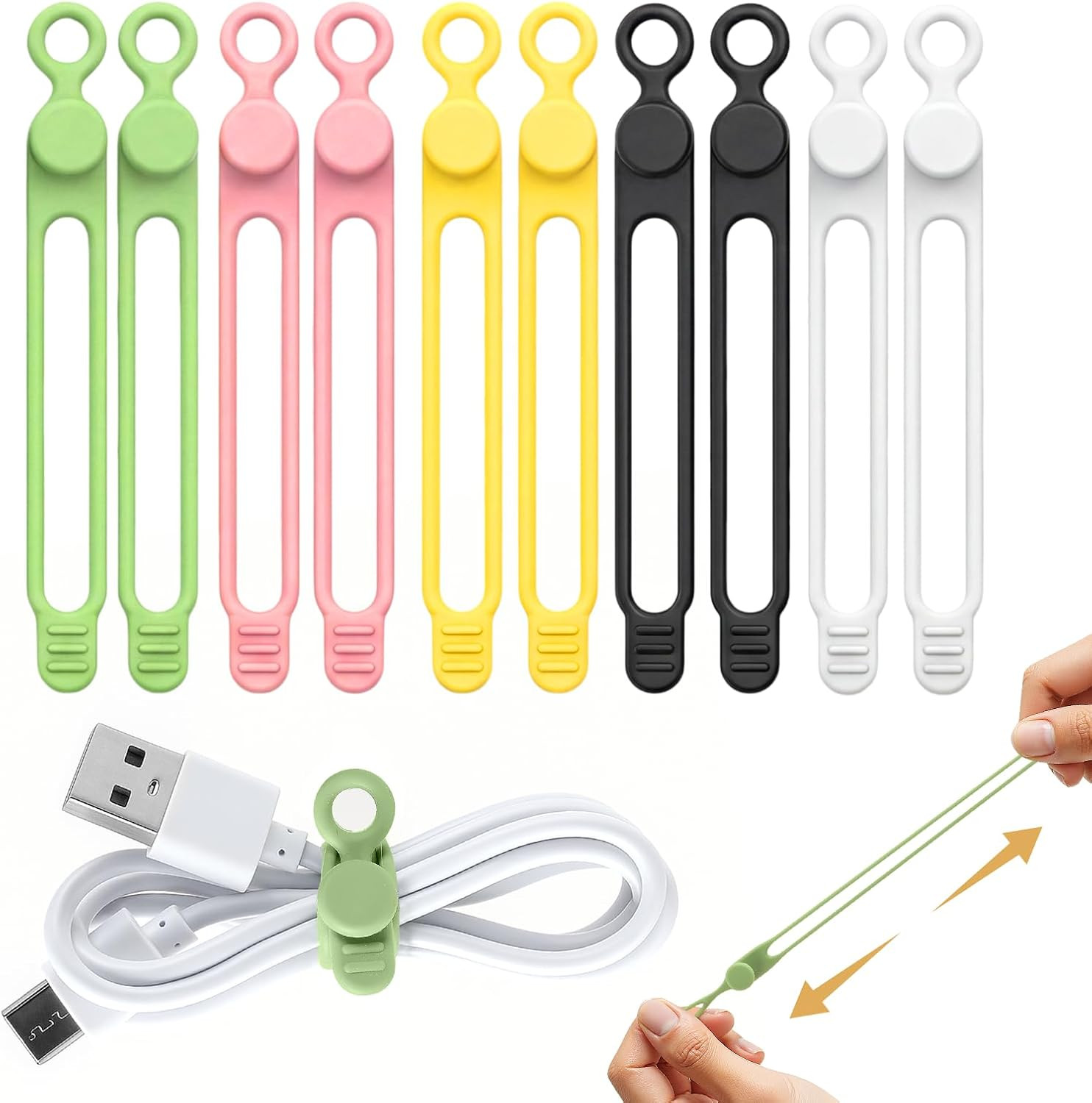 Organizador de Cables de Silicona Kit 10 Pzs Ataduras Reutilizables para Oficina