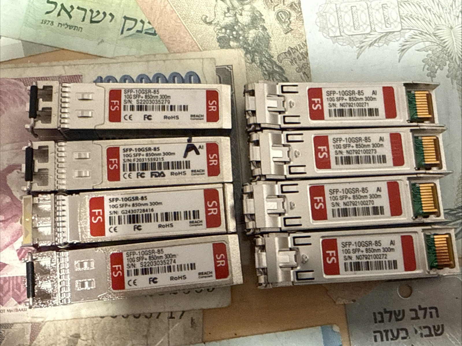 Lot of 8x x Fiberstore SFP-110GSR-85 10Gb SFP+ Transceiver-Modul 850nm