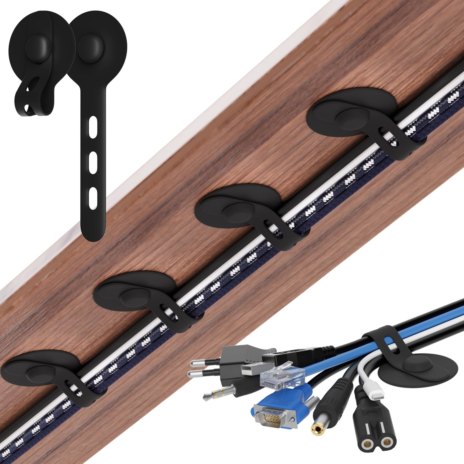 Nearockle Cable Management Under Desk, Adjustable 20 Pack, Black