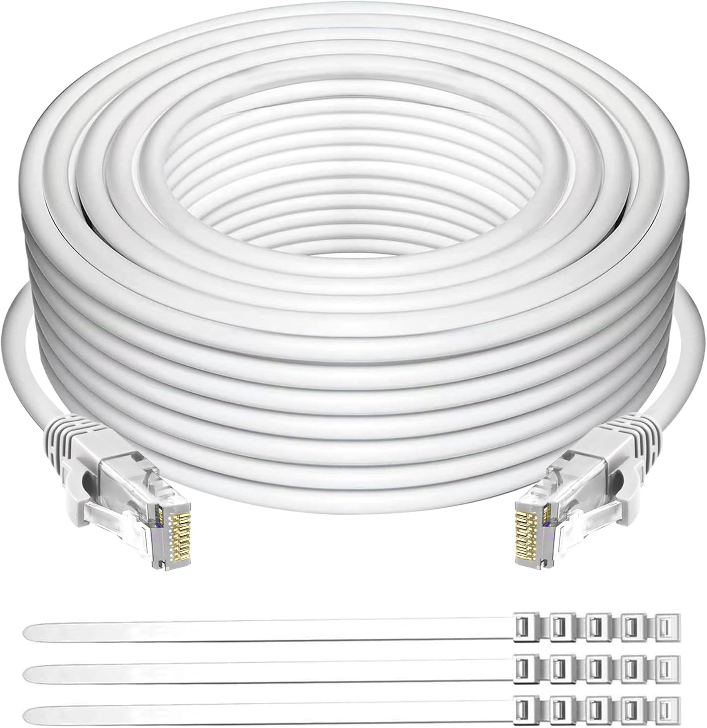 Cat 6 Ethernet Cable 50 Ft-White, Outdoor & Indoor Snagless Long Round RJ45 Netw
