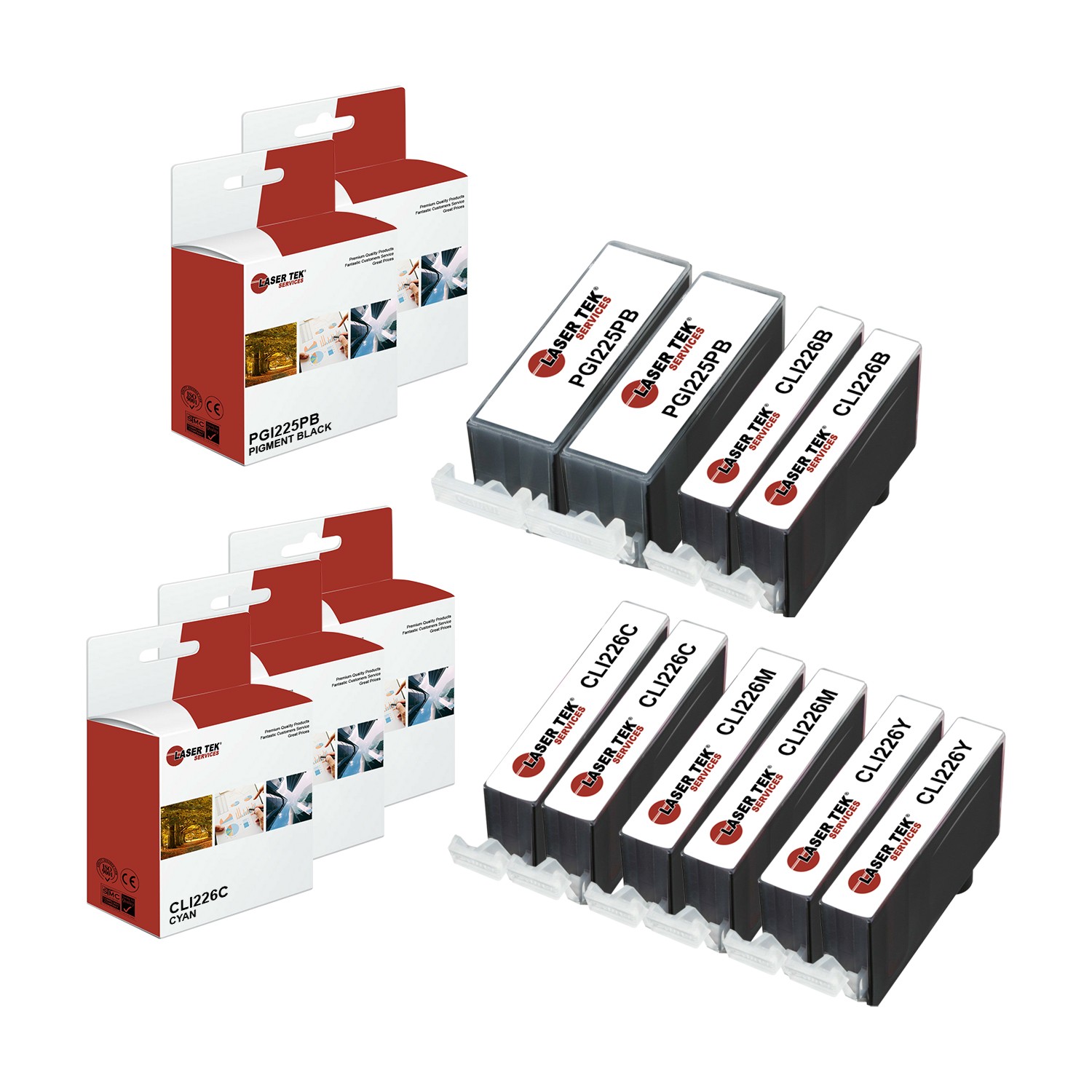 10Pk LTS PGI-225 CLI-226 PB/B/C/M/Y HY Compatible for Canon Pixma iP4820 Ink