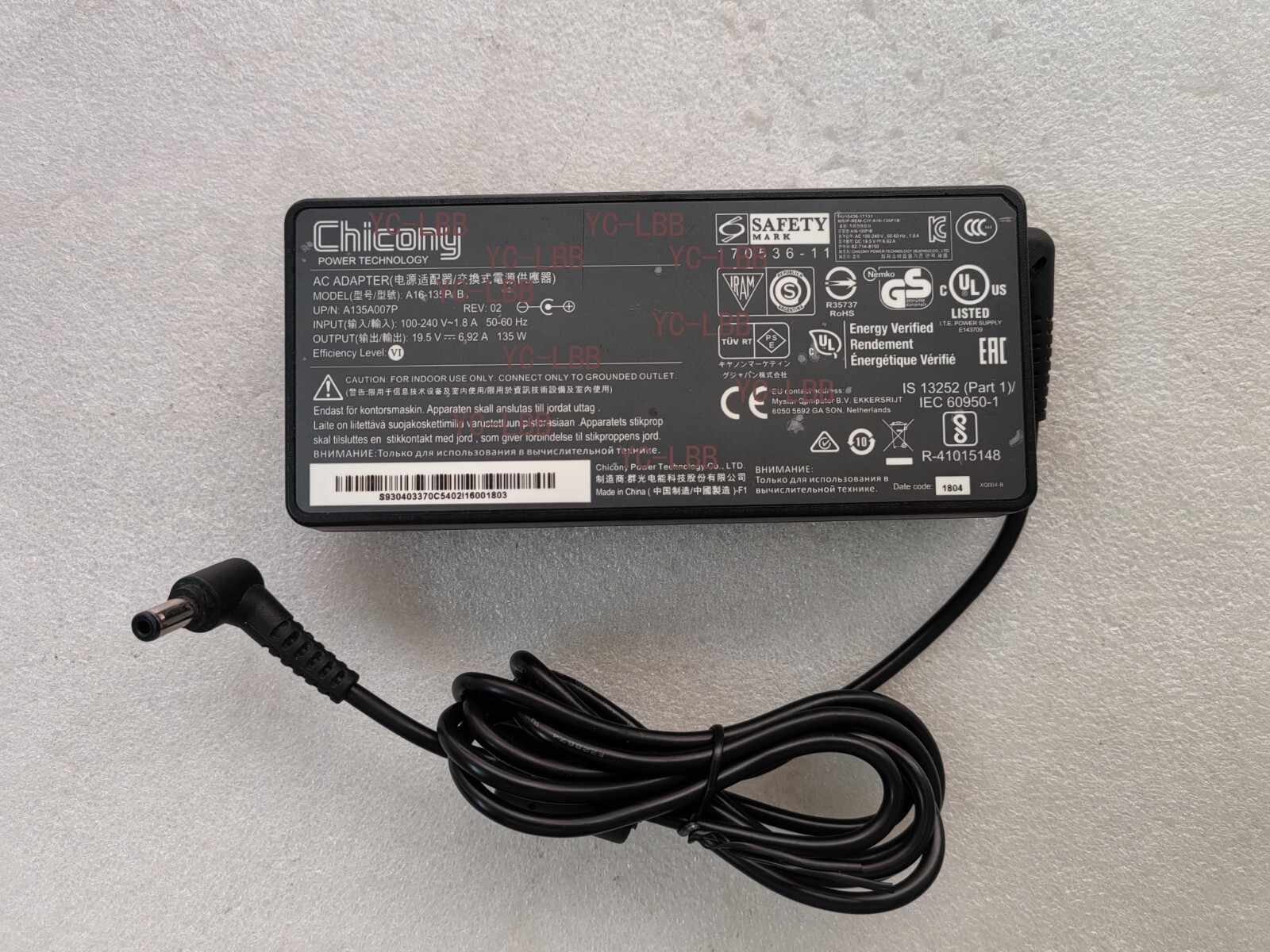 For MSI GF62 8RC-030UK 19.5V 6.92A A16-135P1B 5.5mm*2.5mm 135W Charger Original