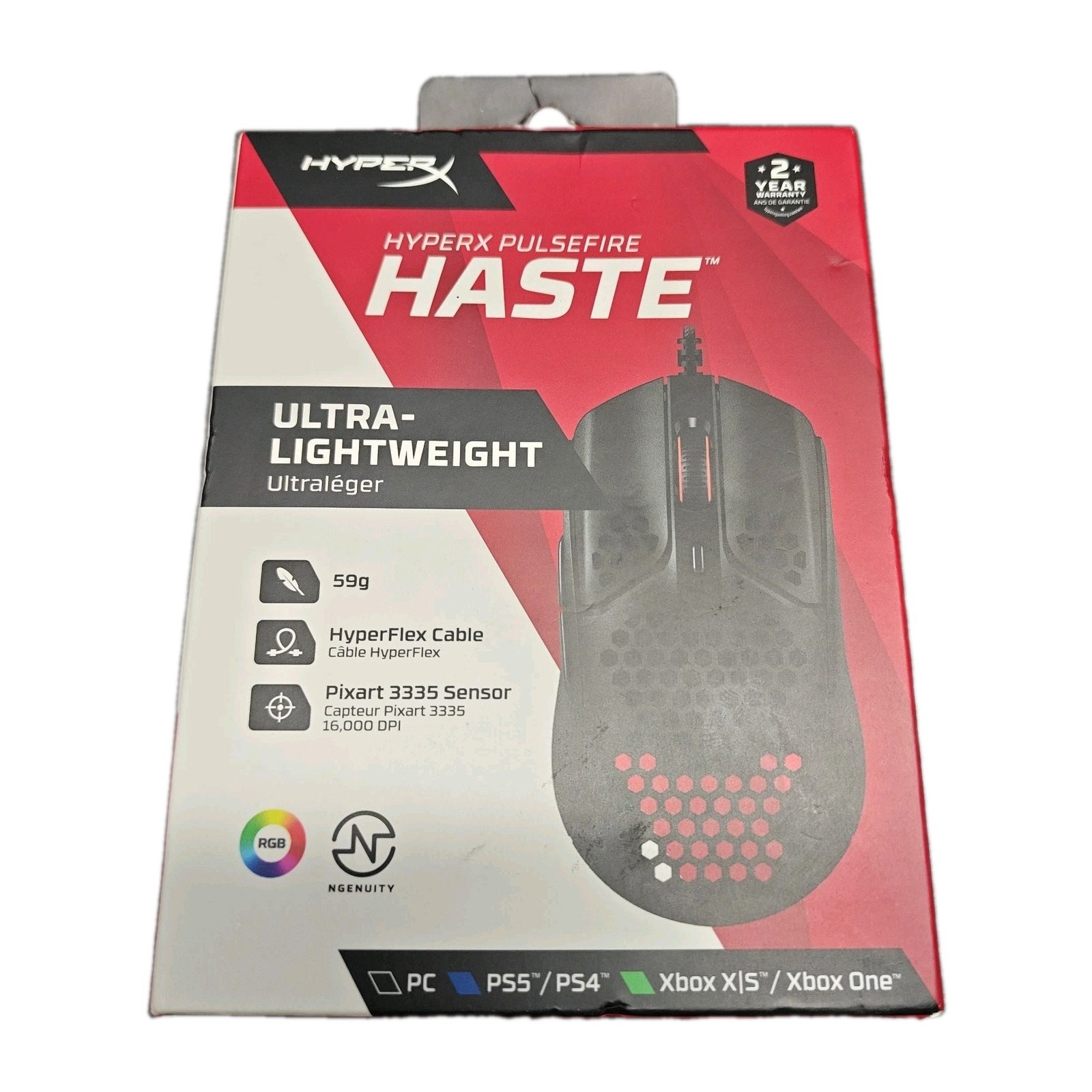 HyperX Pulsefire Haste Ultra Lightweight RGB Gaming Mouse Black Brand New