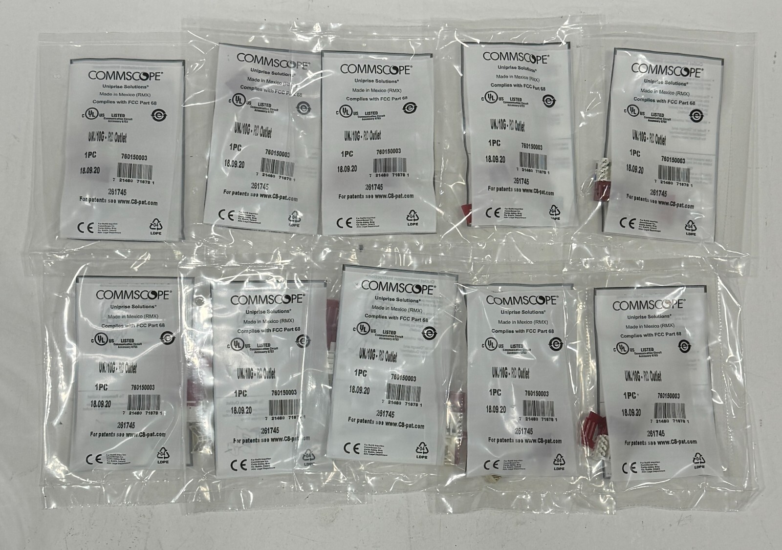 CommScope Uniprise UNJ10G-RD Outlet Cat6A U/UTP RJ-45 Modular Jack Red Lot of 10