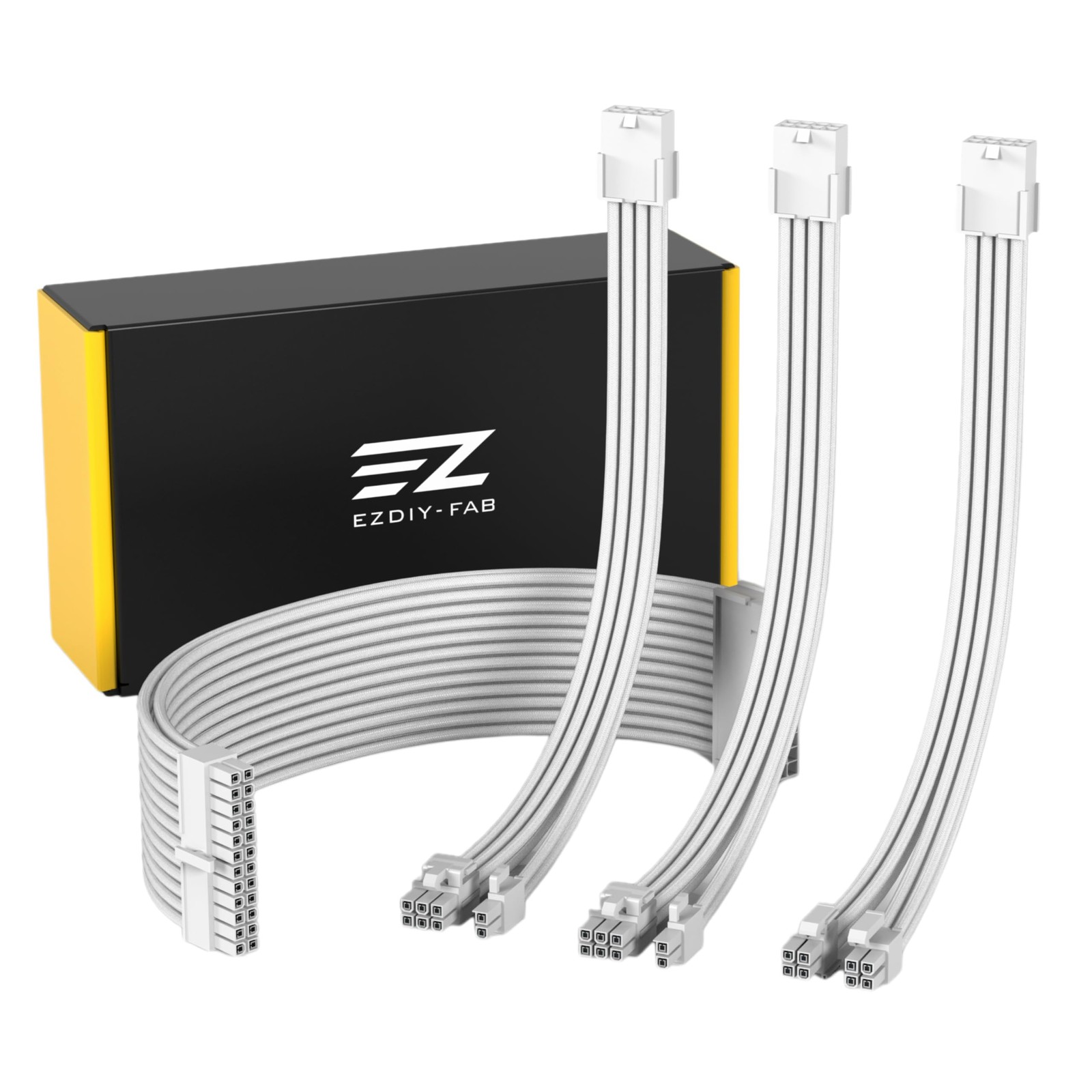 PSU Extension Cable Sleeved Custom Mod PC Power Supply Soft Nylon Braided White