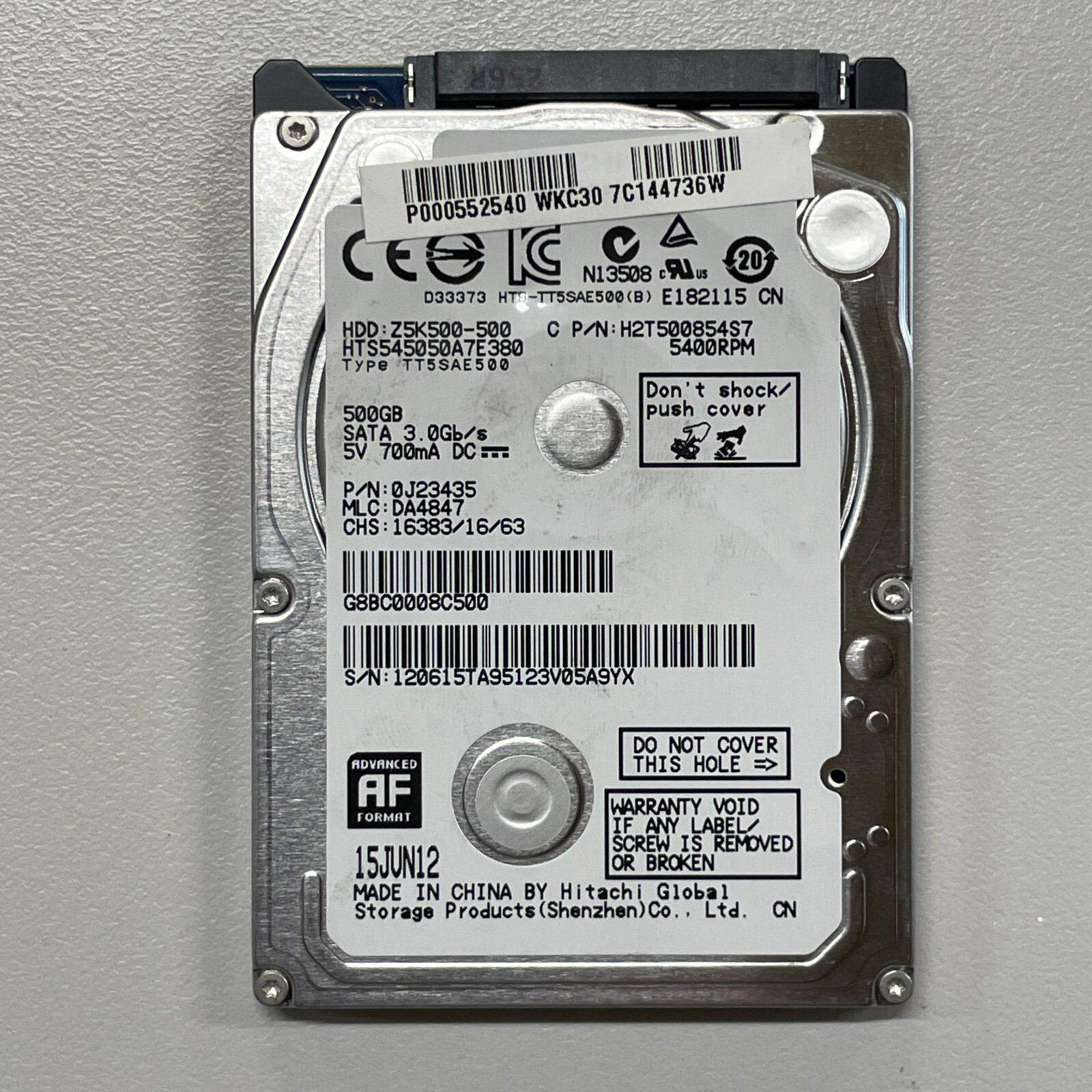 Hitachi Travelstar Z5K500 500GB 2.5" SATA HDD 5400RPM 3GB/s 8MB HTS545050A7E380