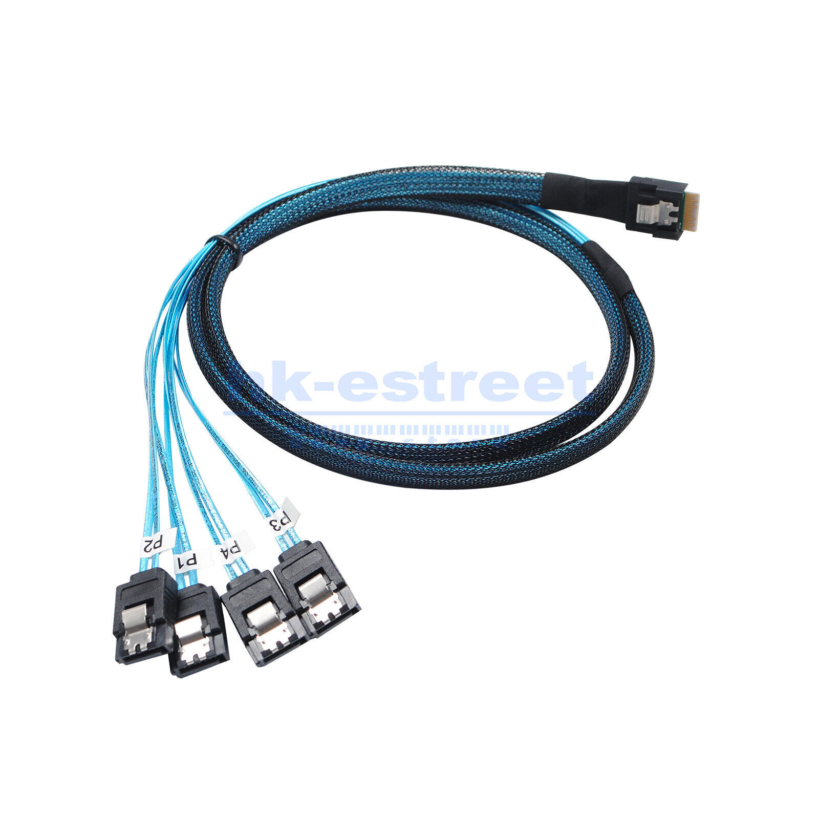 Slim Line SAS 4.0 SFF-8654 4i 38pin to 4 SATA Hard Disk Fanout Raid Cable 50cm