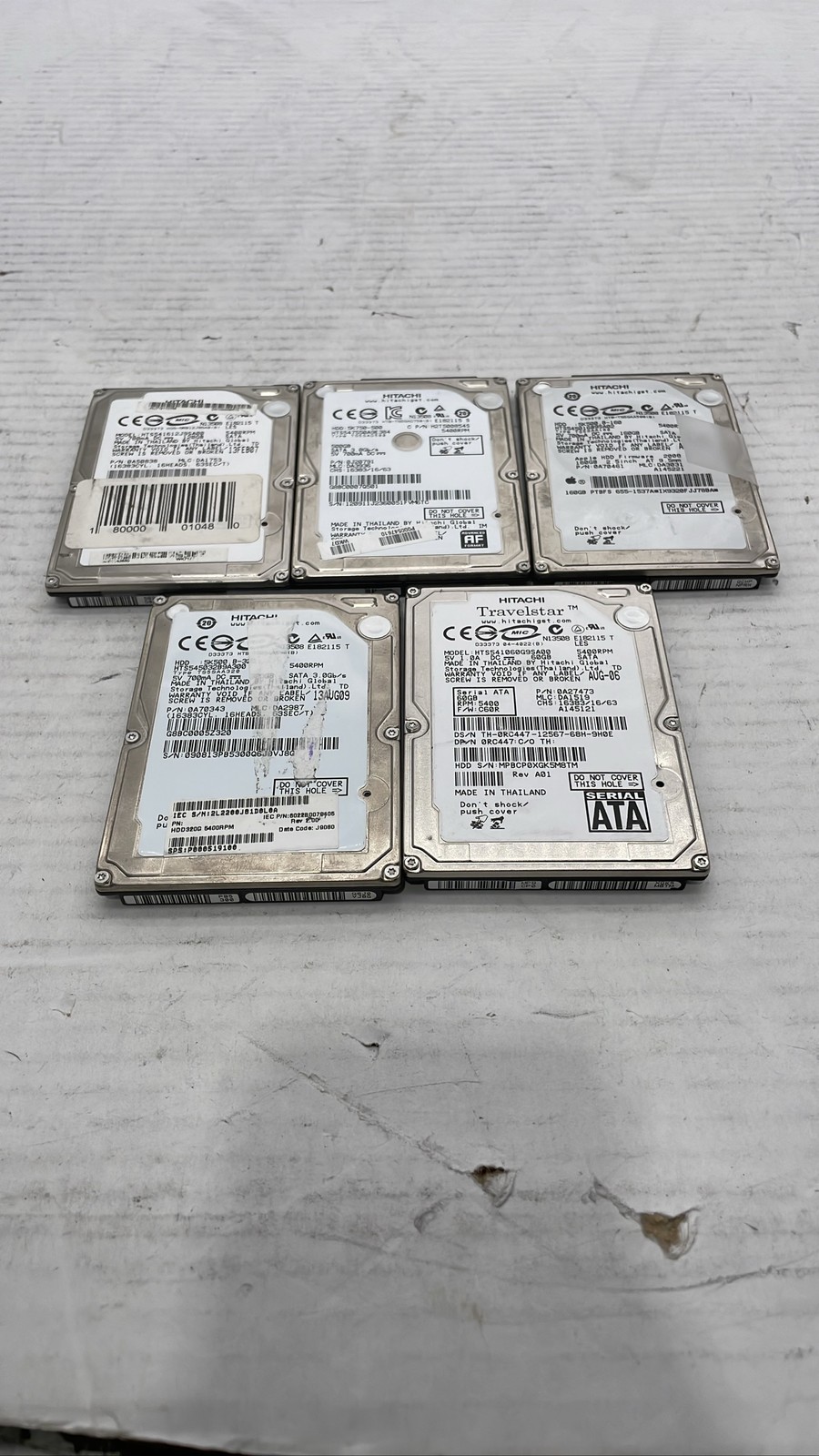Hitachi 2.5" SATA HDD 60GB 120GB 160GB 320GB 500GB Drives Lot Of 5