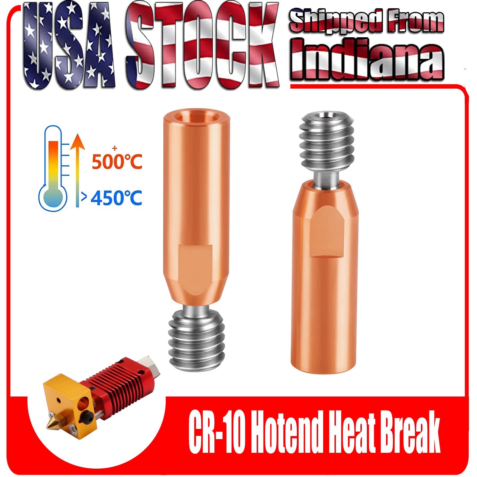 CR-10 Hotend, All Metal Heat Break, Bi-Metal Titanium and Copper, CR10 Heatbreak