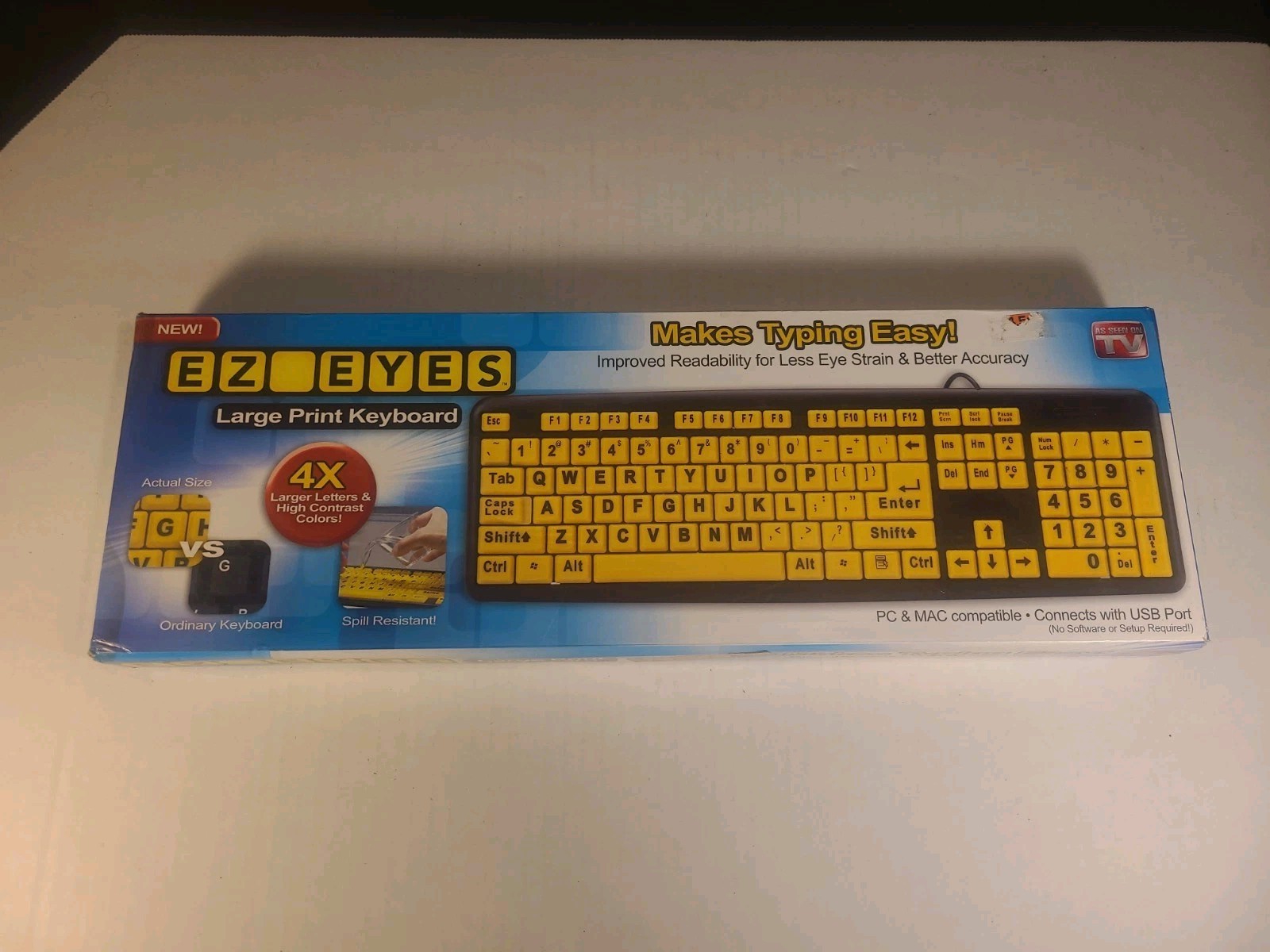 Easy EZ EYES Large Print USB Keyboard PC MAC 4x Larger Letters As Seen on TV New
