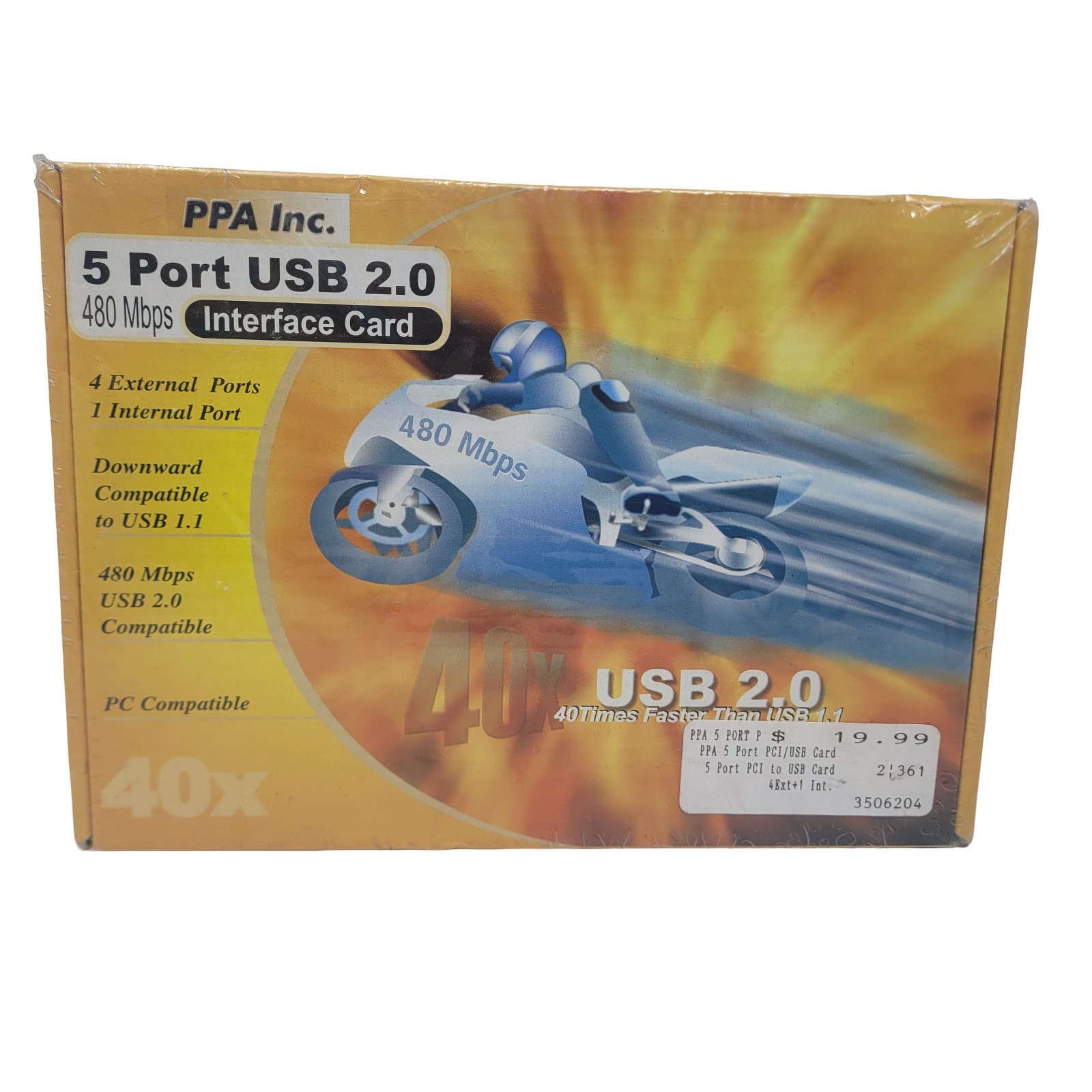 Vintage PPA Inc 5 Port USB 2.0 PCI Interface Card 4 Ext 1 Int 1066 New Sealed