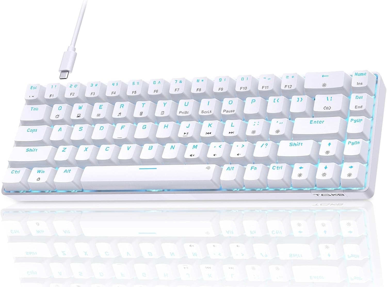 TMKB T68SE White 68Key Compact LED Wired Mechanical Keyboard Blue Switch