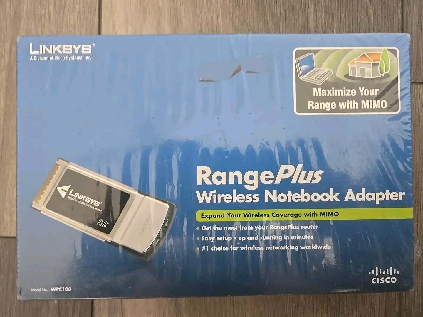 Cisco Linksys WPC100 Wireless Adapter MIMO Network Notebook Range Plus Complete