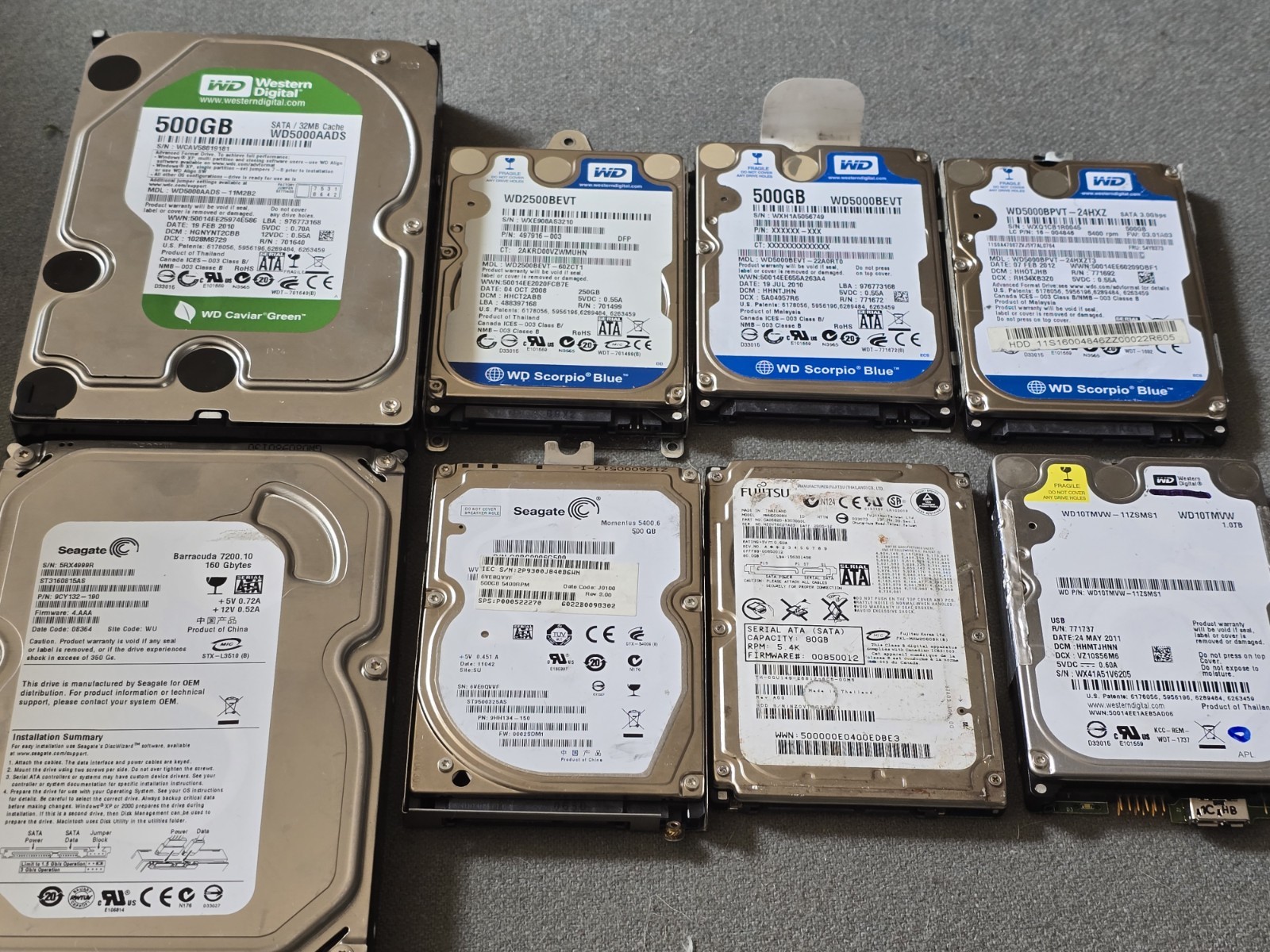 Mixed HDD Lot 8 Drives WD Seagate Fujitsu 2.5 3.5 SATA 500GB 1TB Laptop Desktop