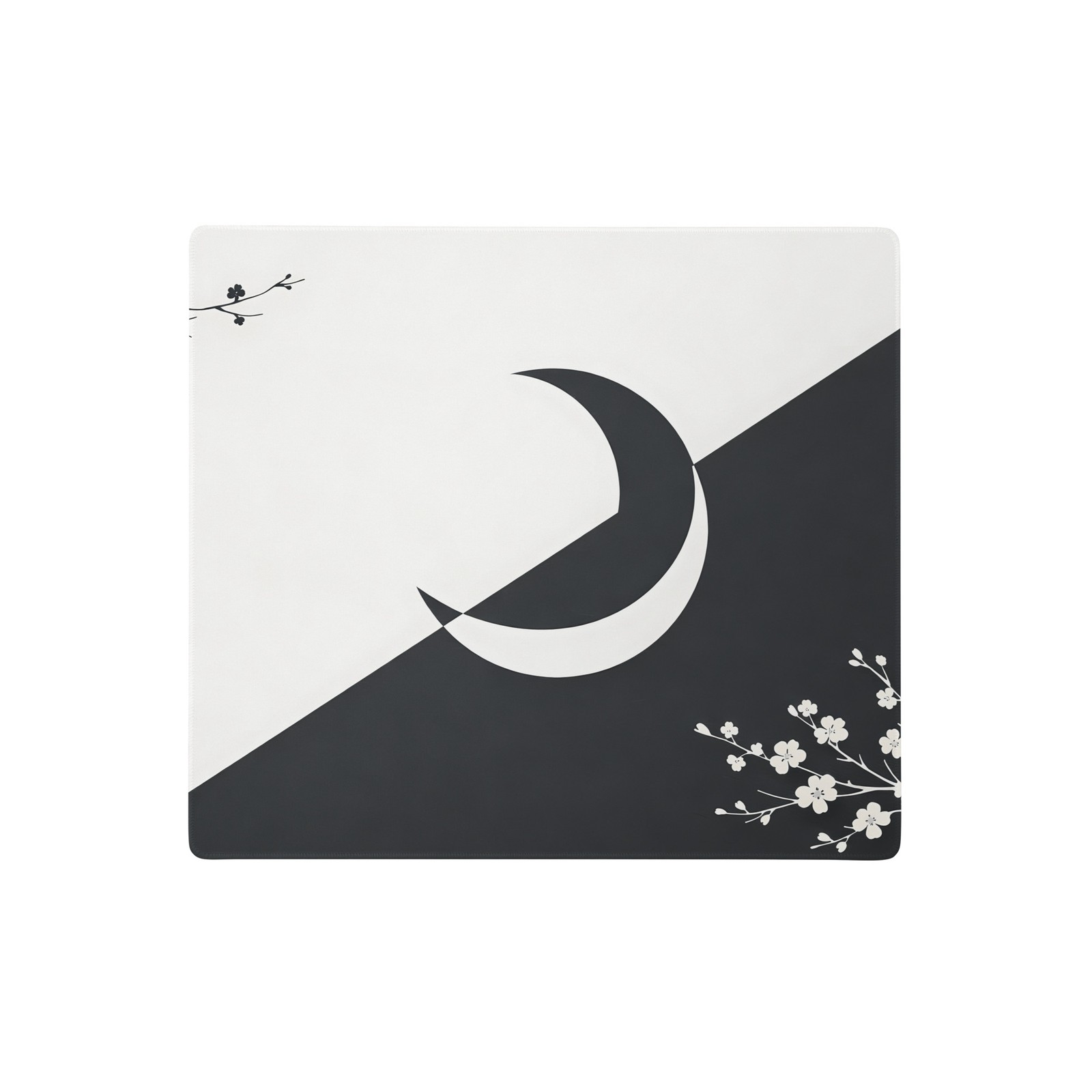 Moon Sakura Zen Duality Gaming Mouse Pad Extended Desk Mat Minimalist B&W Art