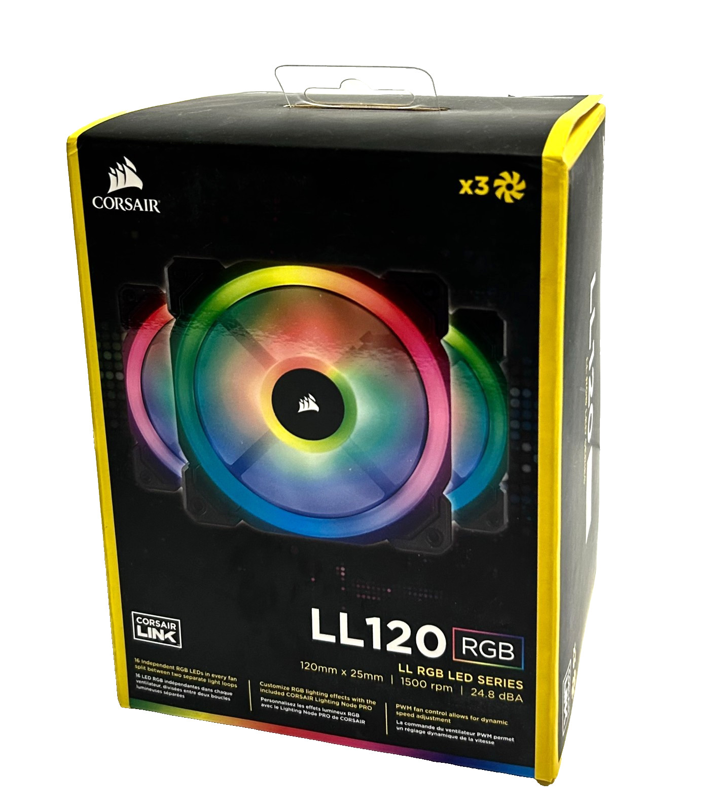 Corsair LL Series LL120 RGB 120mm Dual Light Loop 3 Fan Pack with Lighting Node