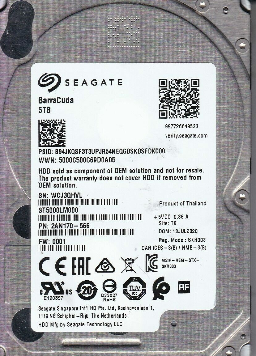 Seagate BarraCuda 5TB ST5000LM000 5400RPM SATA 2.5" Laptop HDD Hard Drive -15mm