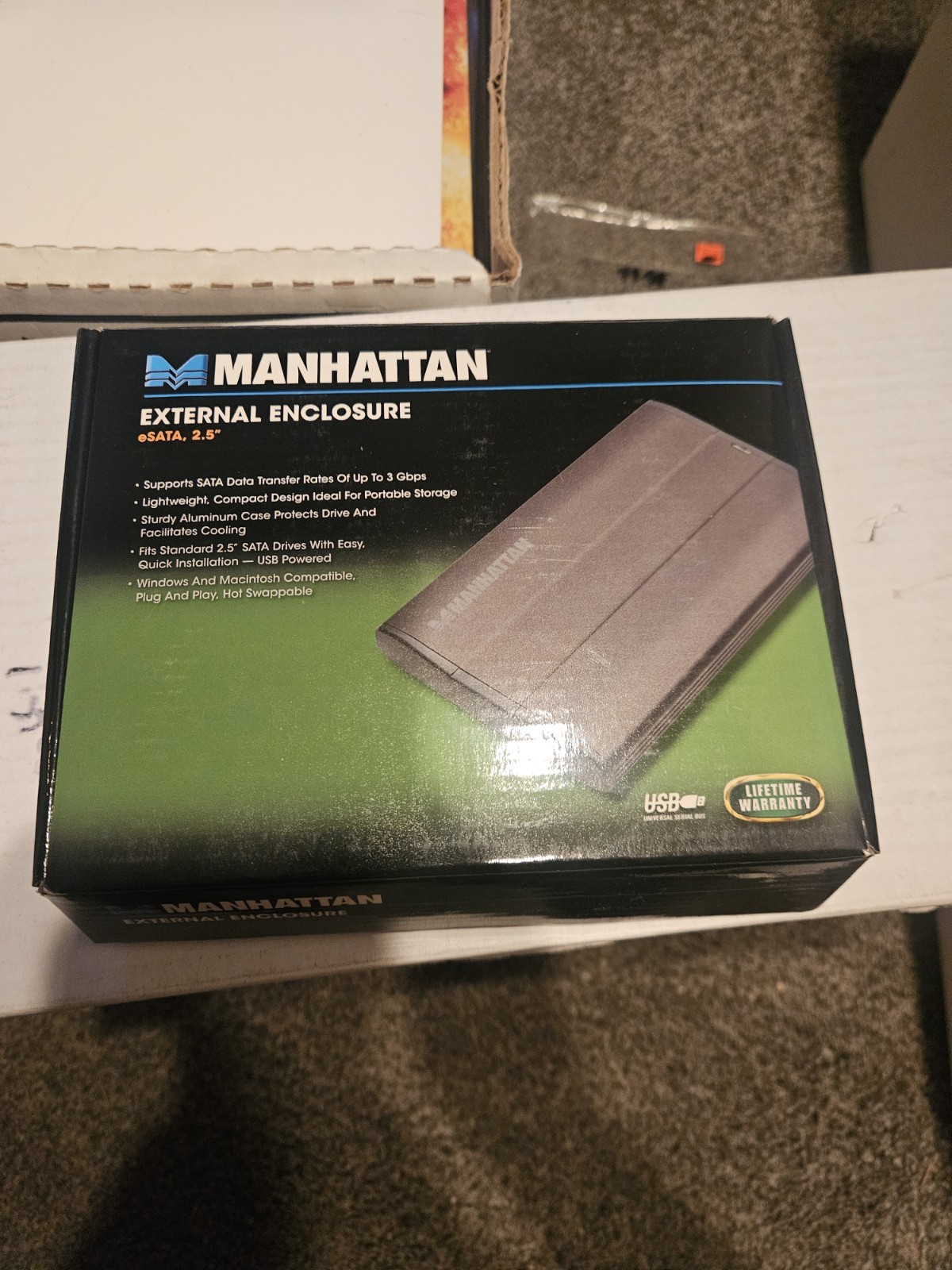NEW Manhattan 130042 Drive Enclosure with Built-in USB Cable 2.0 Enc 2.5in SATA