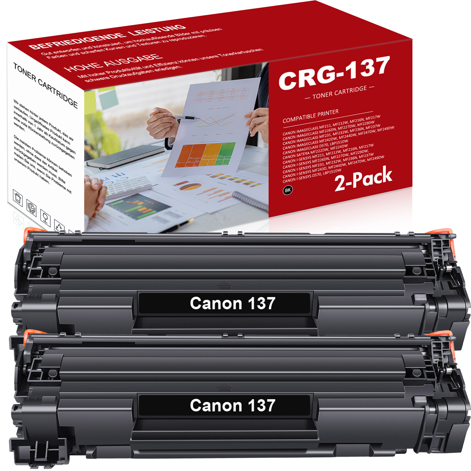 2 Pack CRG 137 Toner Cartridge For Canon 137 ImageClass MF227dw MF212w MF244dw