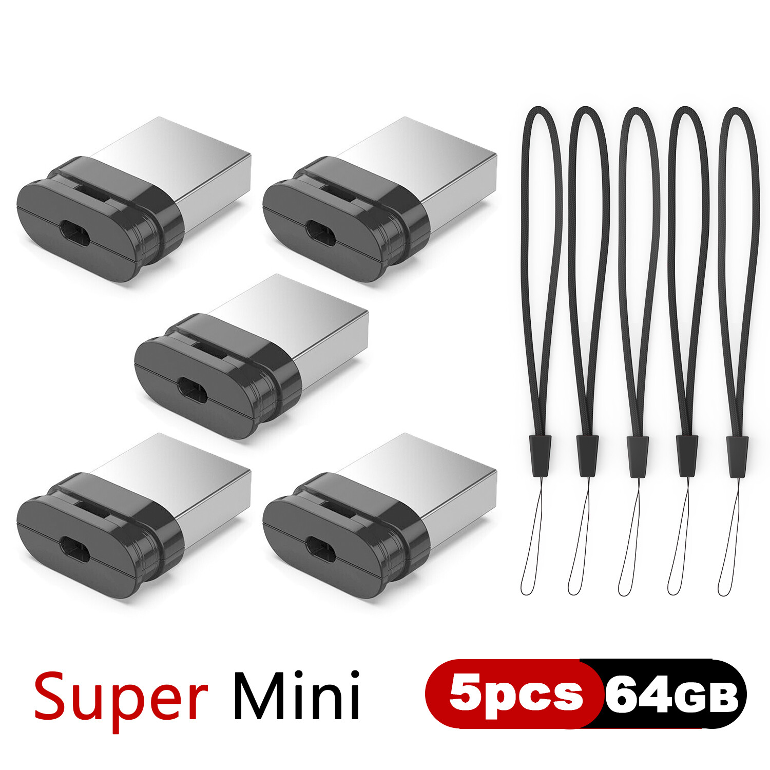 5PCS Mini USB 2.0 Flash Drive 64GB exFAT Thumb Drive Data Storage for PC/Laptop