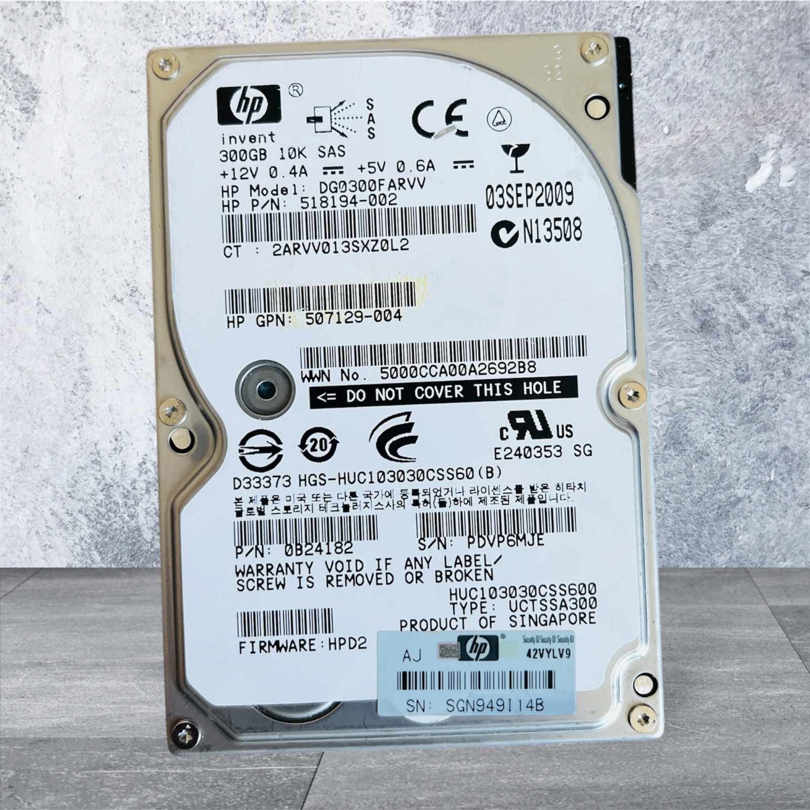 Hard Drive HP DG0300FARVV 300GB 2.5'' SAS-2 10k PN.: 518194-002 Server Drive