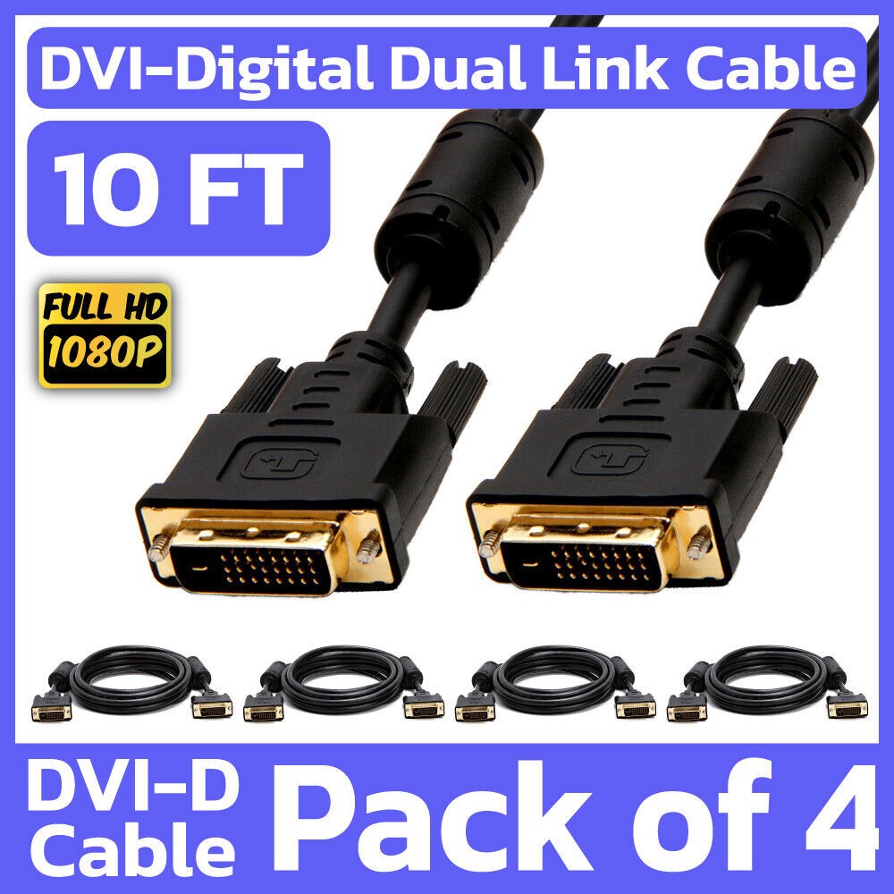 4 Pack 10 Feet DVI Cable DVI-D Dual-Link Male to Male Cord Digital Monitor Cable