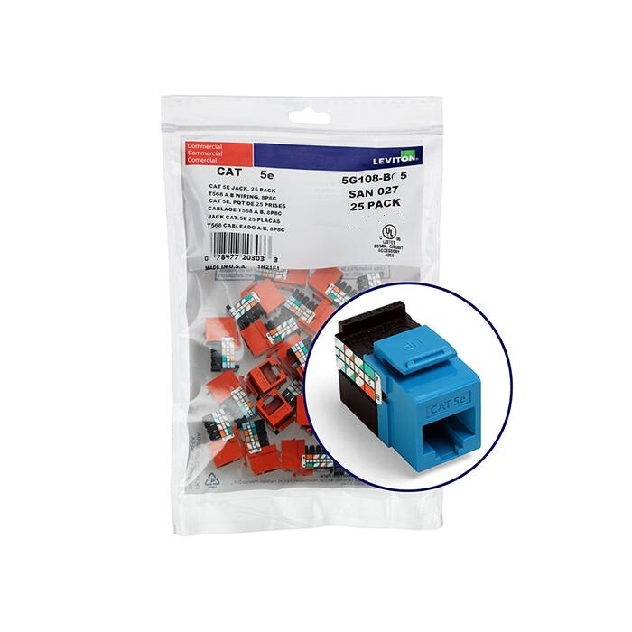 Leviton 5G108-BL5 Gigamax Cat 5e UTP Quickport Jack Blue 25-pack
