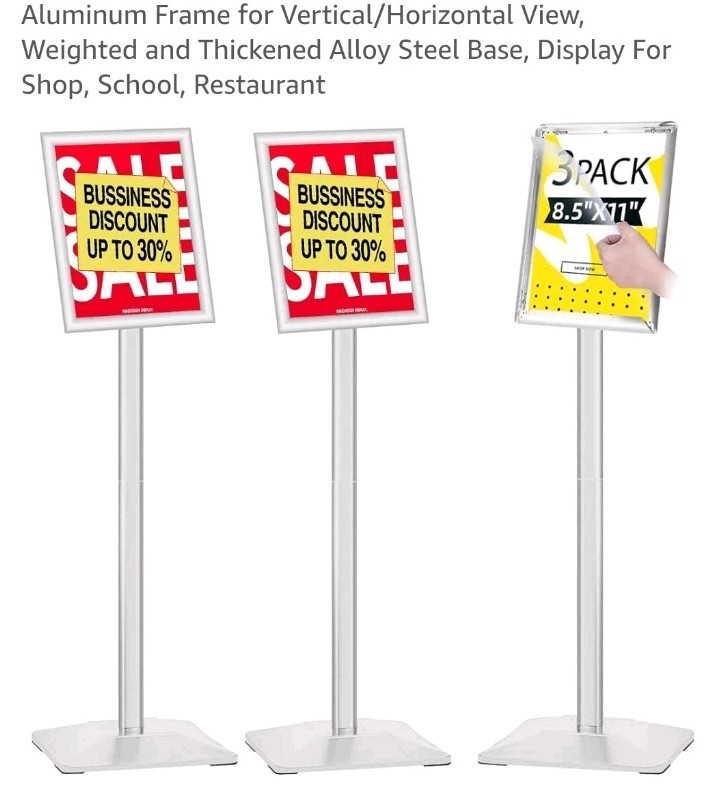 3-PK Heavy Duty Adjustable Pedestal Poster Sign Stand 8.5x11 Aluminum Stands