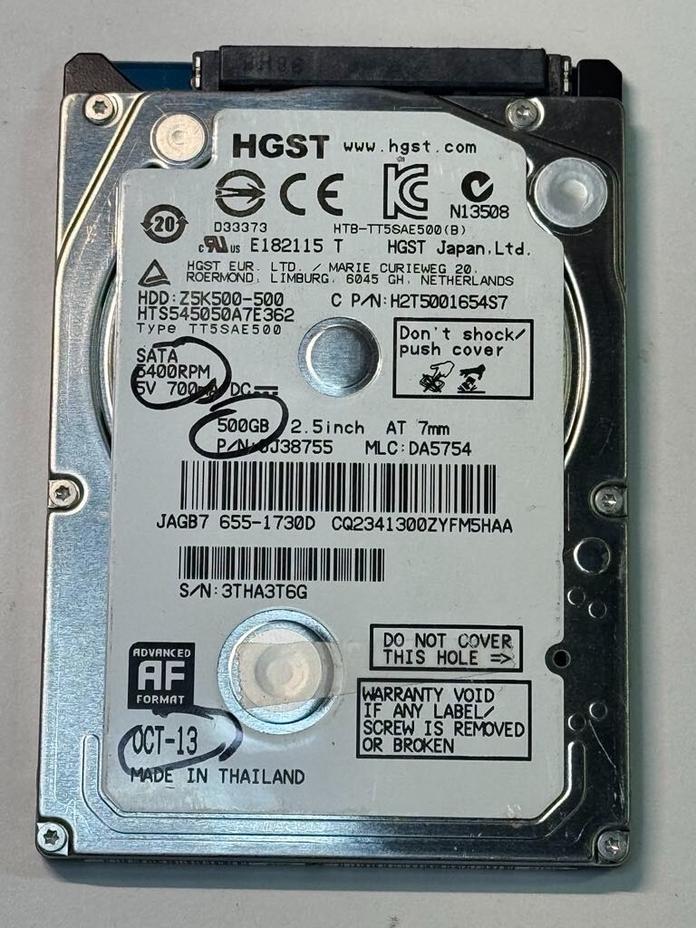 HGST 0J38755 Z5K500-500 500GB 5.4K RPM 16MB Cache 3Gb/s 2.5" SATA HDD