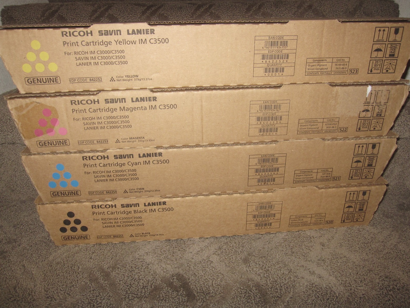 Ricoh Savin Lanier 842251 MP C3500 Black Yellow Magenta Cyan Toner Cartridge