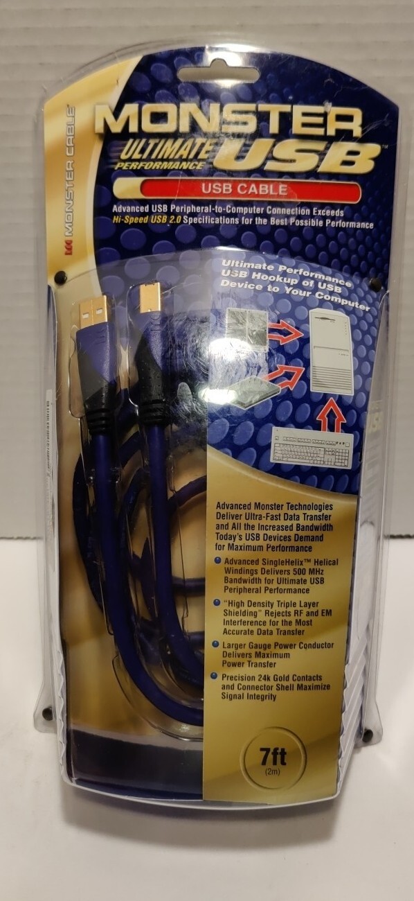 Monster Cable Ultimate Performance 7ft USB Cable #126318 24k Contacts NEW