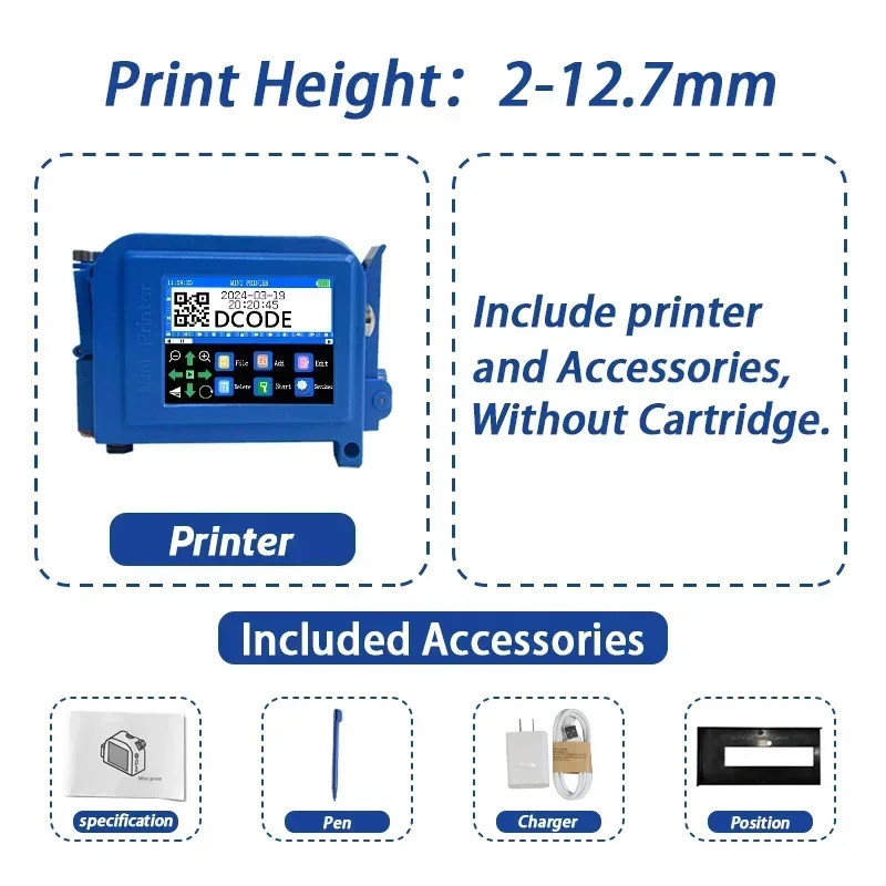 DC11 12.7mm/0.5inch Portable Mini Printer Handheld Inkjet Printer Non-encrypted 
