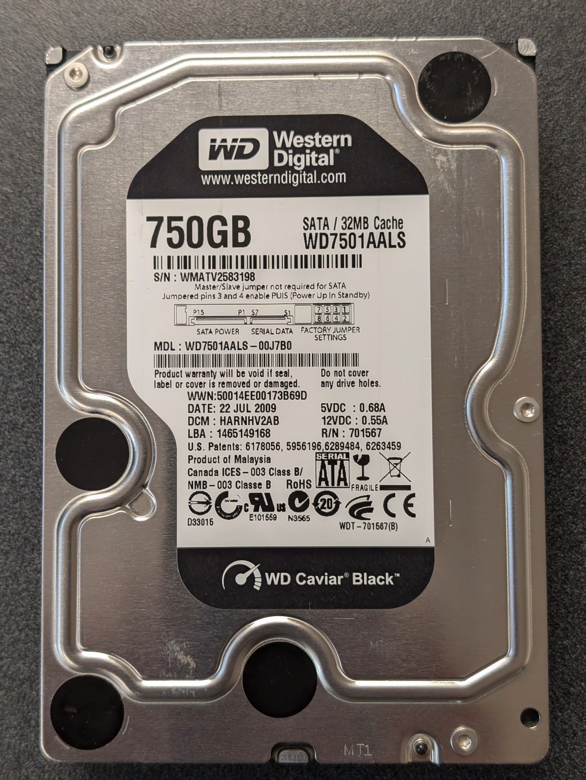 Western Digital WD Black WD7501AALS 750GB SATA II 3.5 in Hard Drive