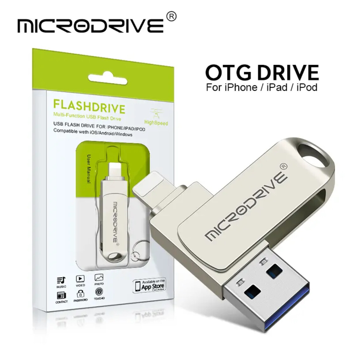OTG Flash Drive USB3.0 for iPhone with 2 in 1 USB to lightning & usb 3.0