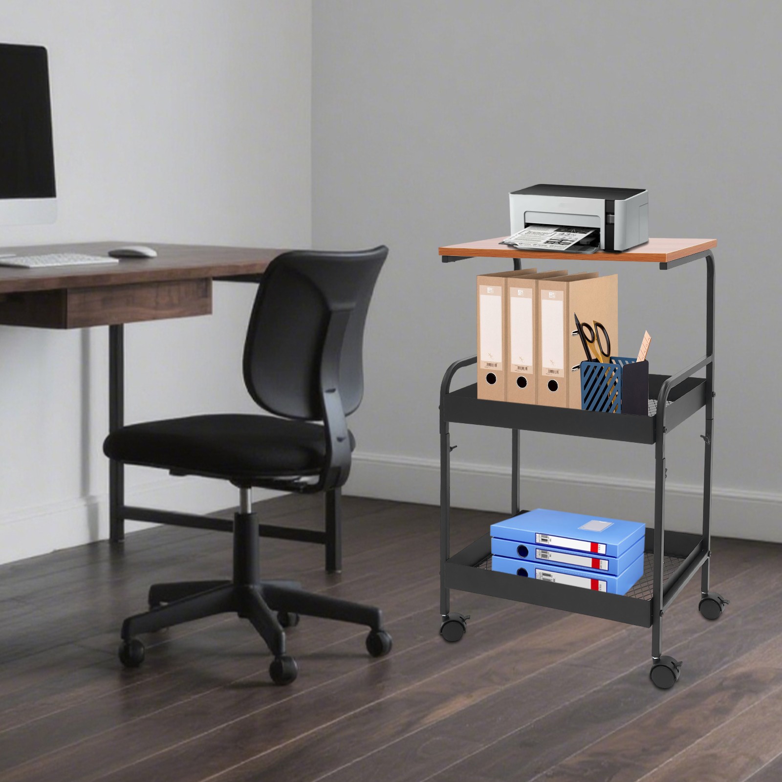 Mobile Printer Stand 3 Tier Rolling Cart 22 Lbs For Home Office Small Space
