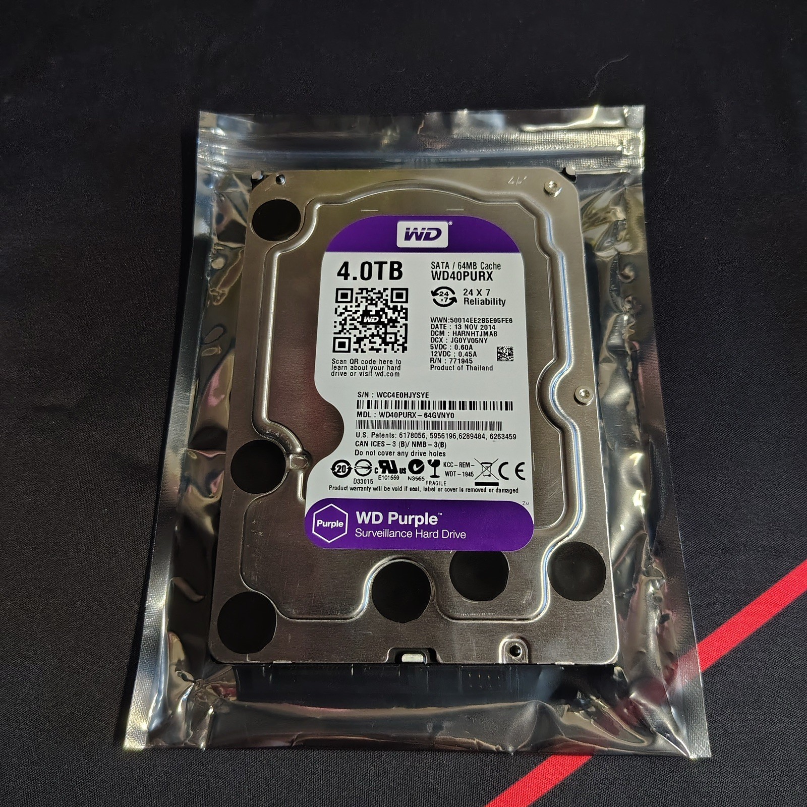 OPEN BOX Western Digital Purple WD44PURZ-85CPDY0 4TB Surveillance HDD