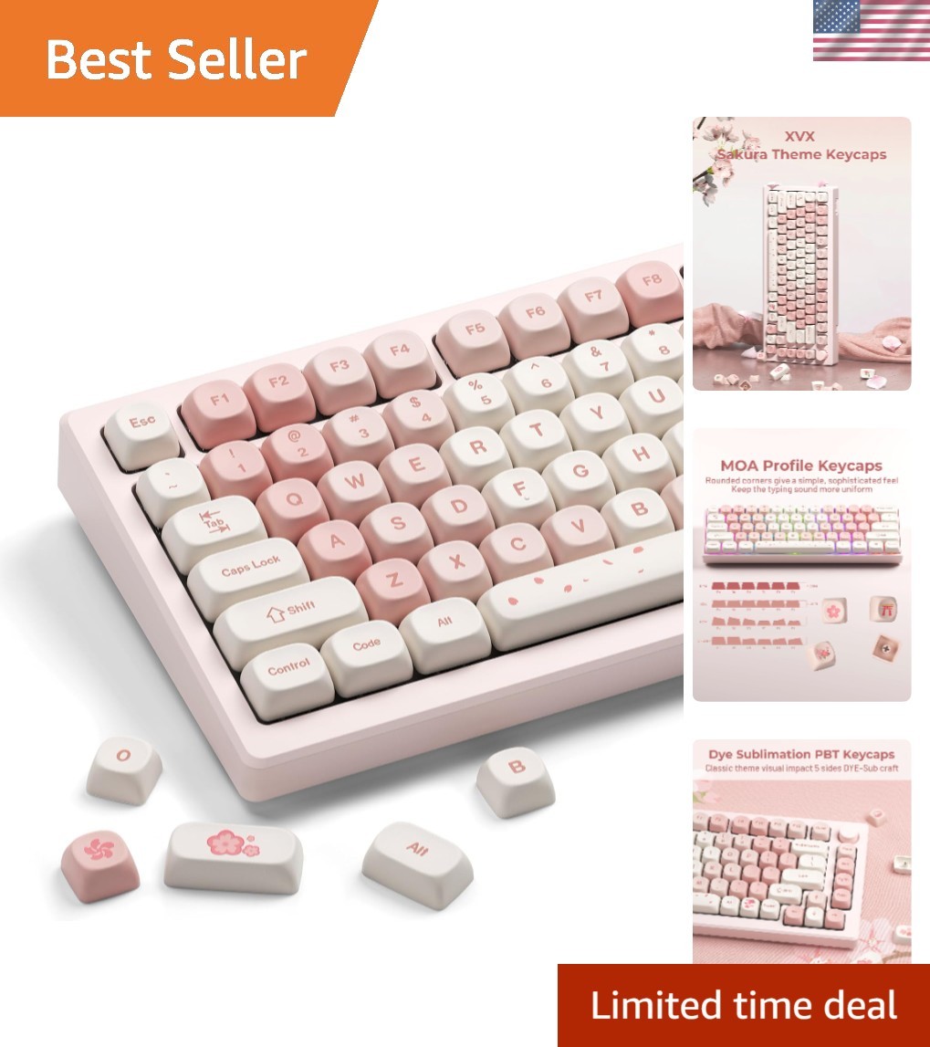 Charming Pink Sakura Keycap Set - 142 Custom PBT Keys for Mechanical Keyboards