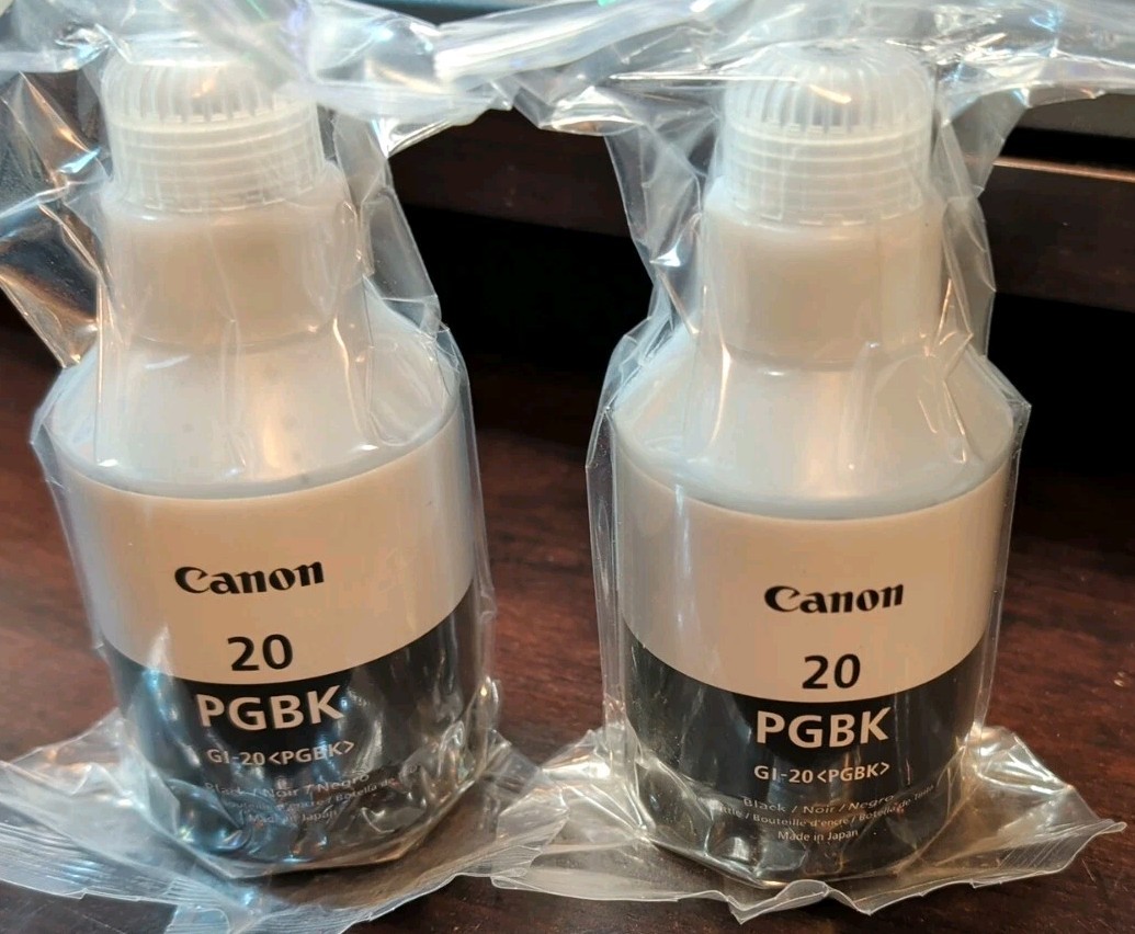 2 Canon 20 PGBK Black Ink Bottle GI-20 PGBK 170ml for PIXMA G5020 G6020 G7020