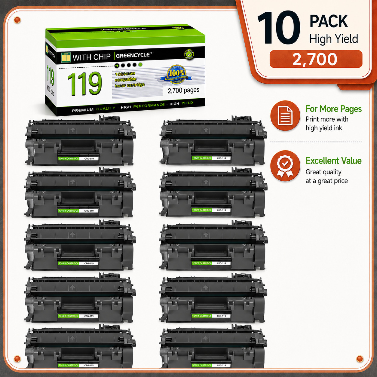 10PK C119 Toner Cartridge Compatible For Canon 119 ImageClass LBP6300dn MF5950dw