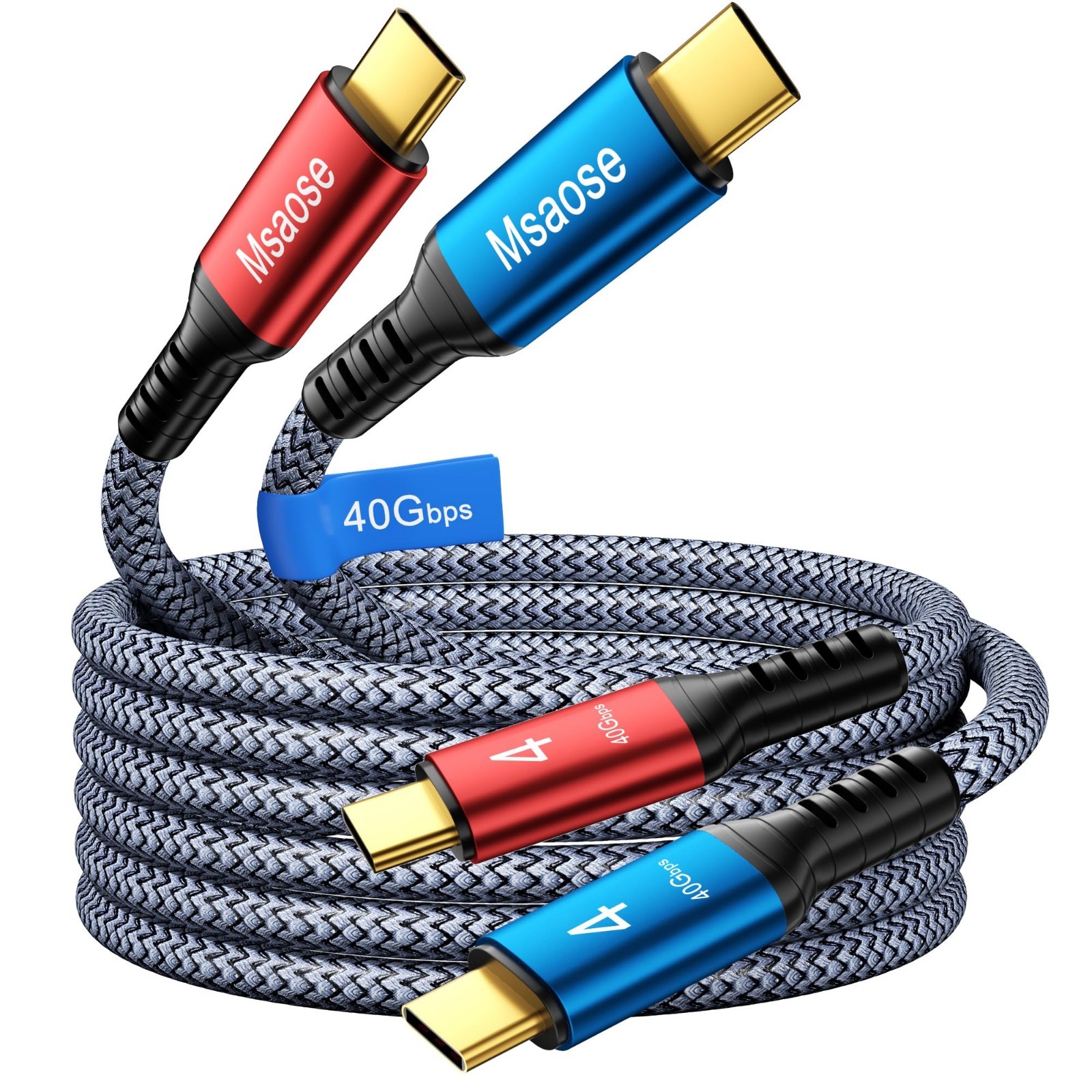 Braided Thunderbolt 4 Cable 3.3FT 2-Pack, 40Gbps, 240W PD, Dual 4K, 8K@60Hz