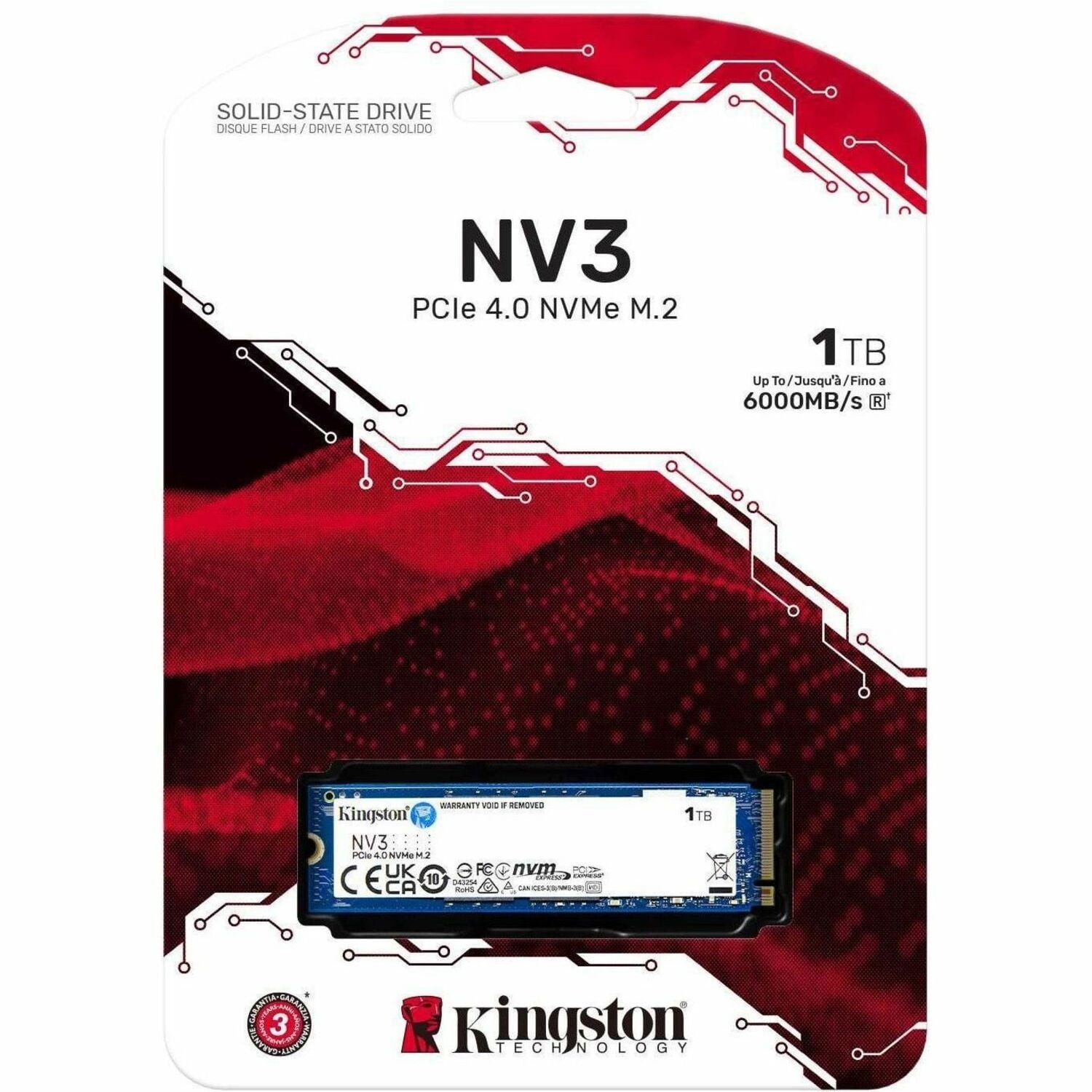 Kingston NV3 1TB M.2 2280 PCIe 4.0 Gen 4x4 NVMe Solid State Drive, Up to 6000