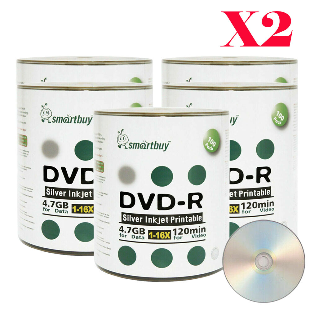 1000 Grade A+ Smartbuy 16X DVD-R 4.7GB Silver Inkjet Hub Printable Record Disc